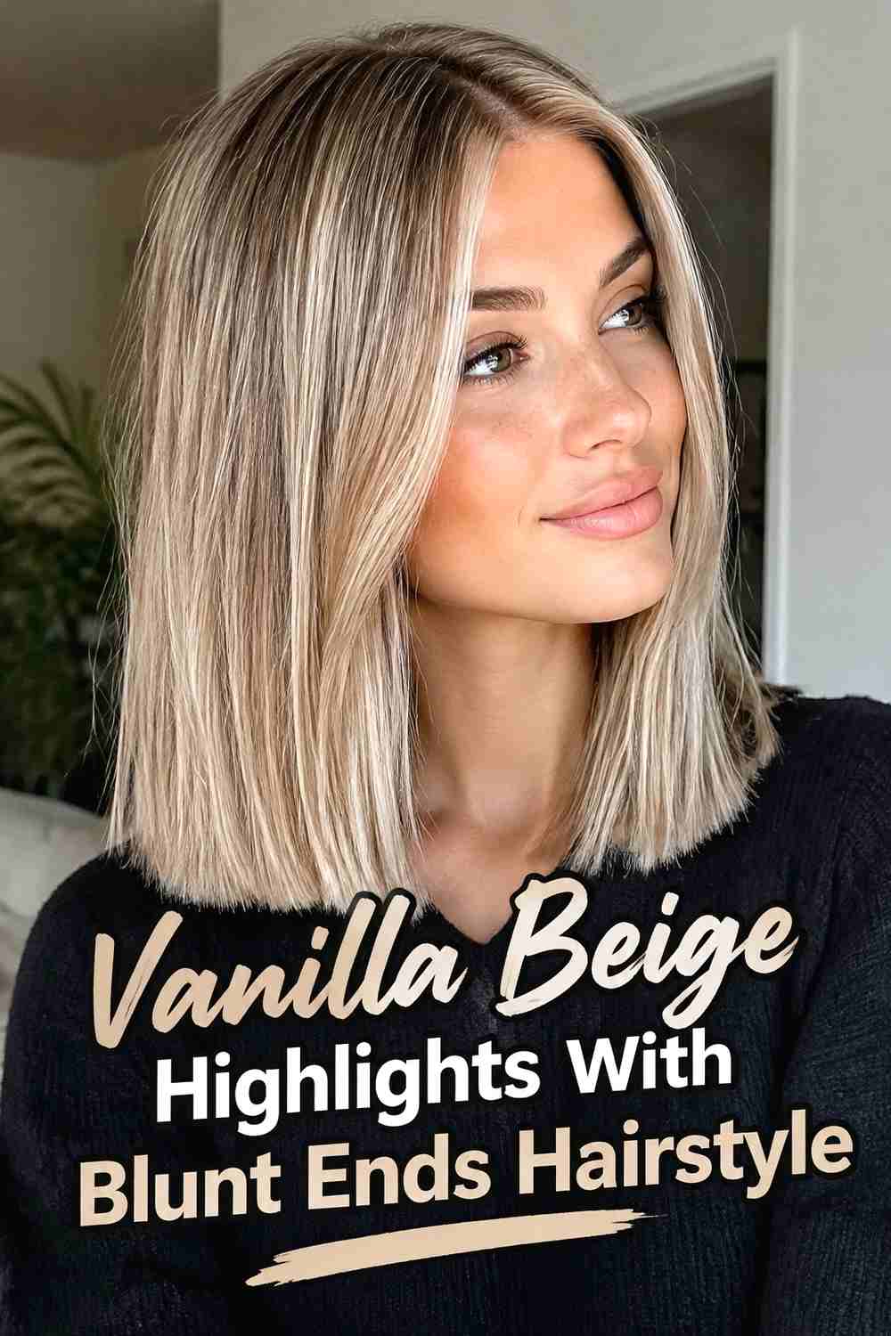 11. Vanilla Beige Highlights With Blunt Ends Hairstyle