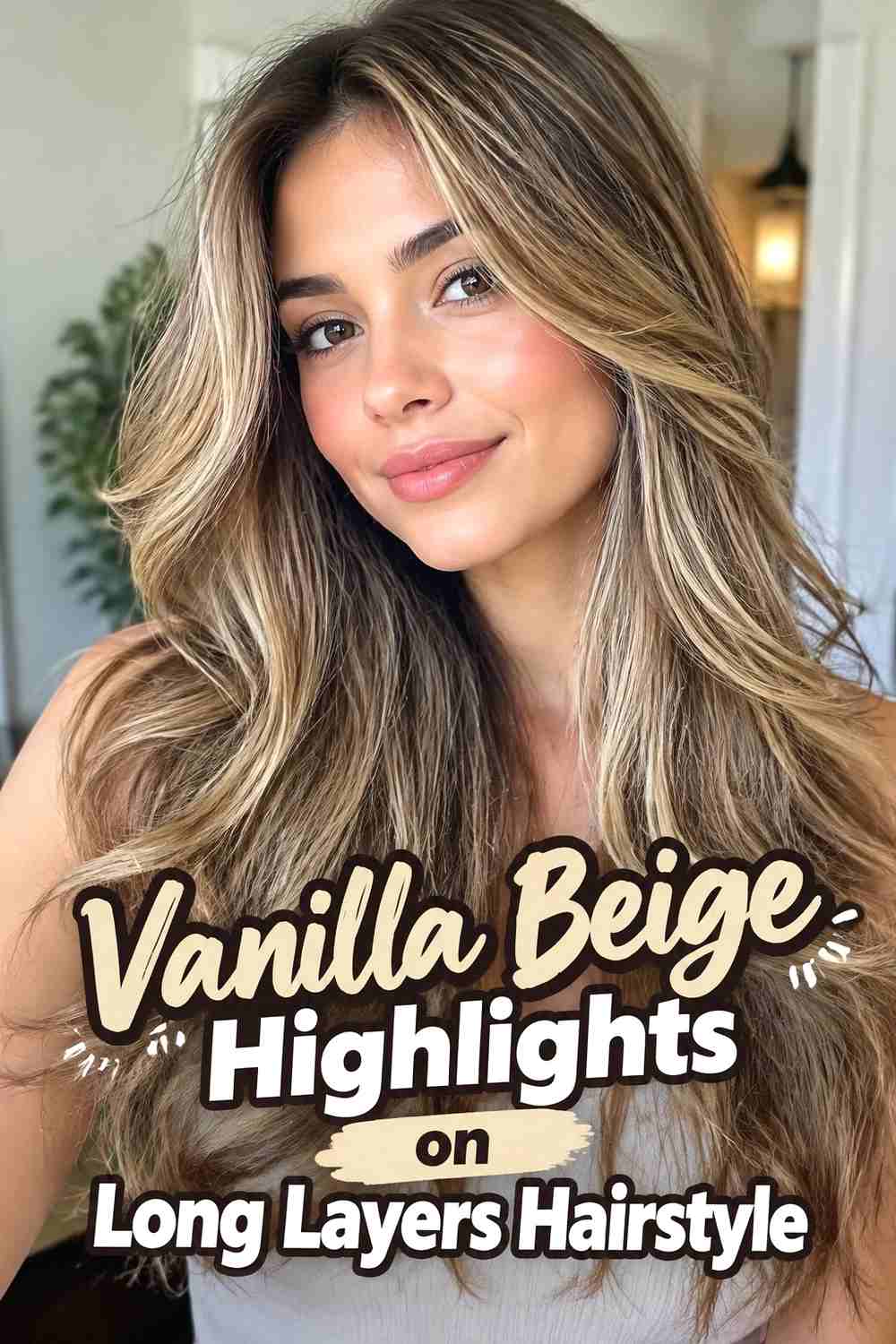 7. Vanilla Beige Highlights On Long Layers Hairstyle