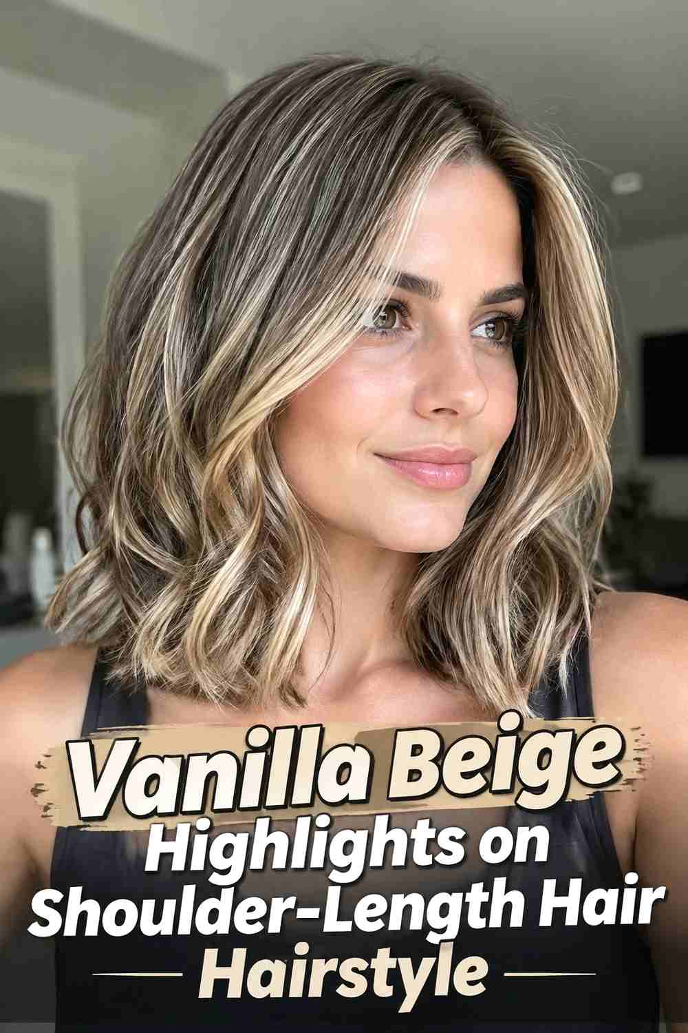9. Vanilla Beige Highlights On Shoulder Length Hair Hairstyle