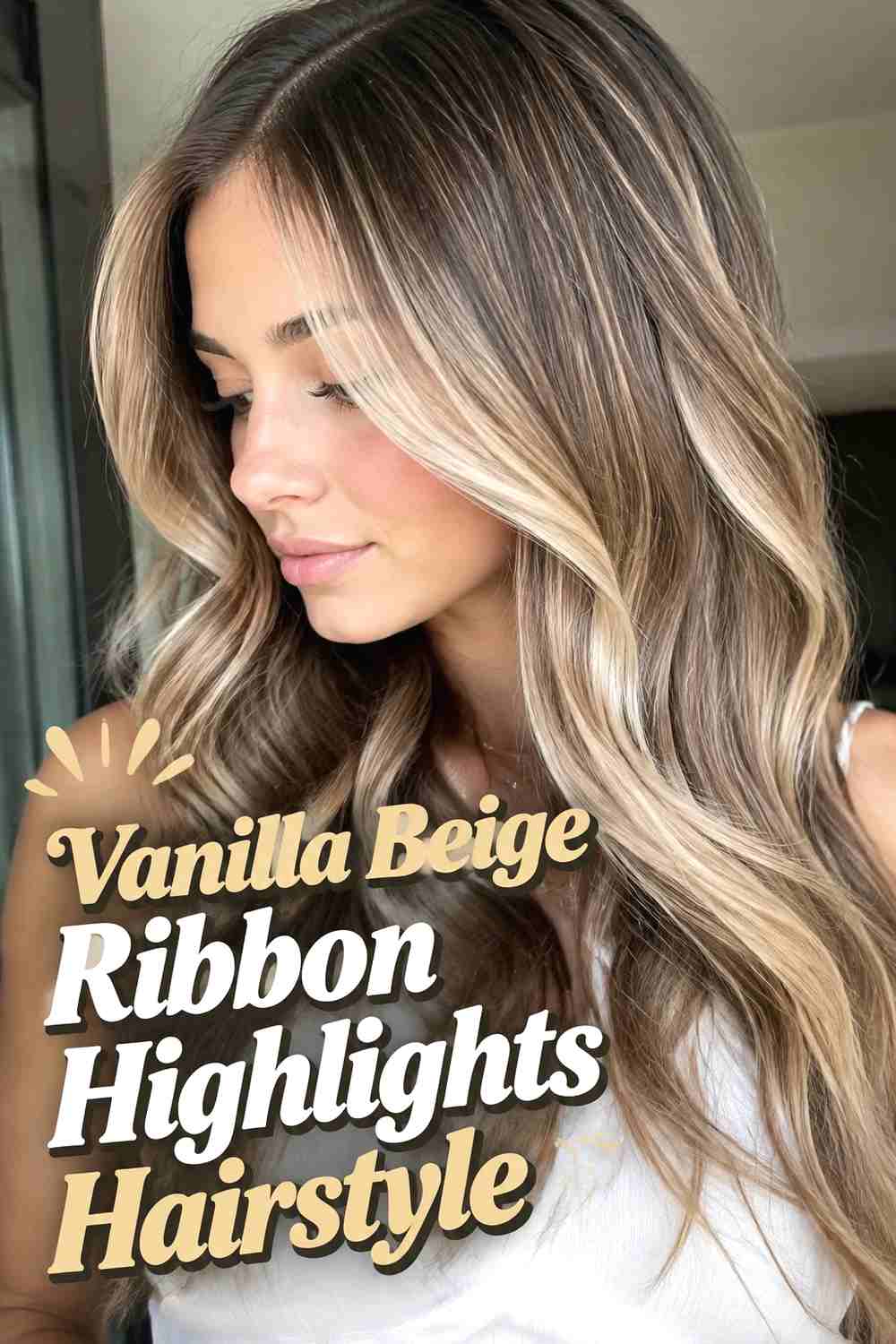 4. Vanilla Beige Ribbon Highlights Hairstyle