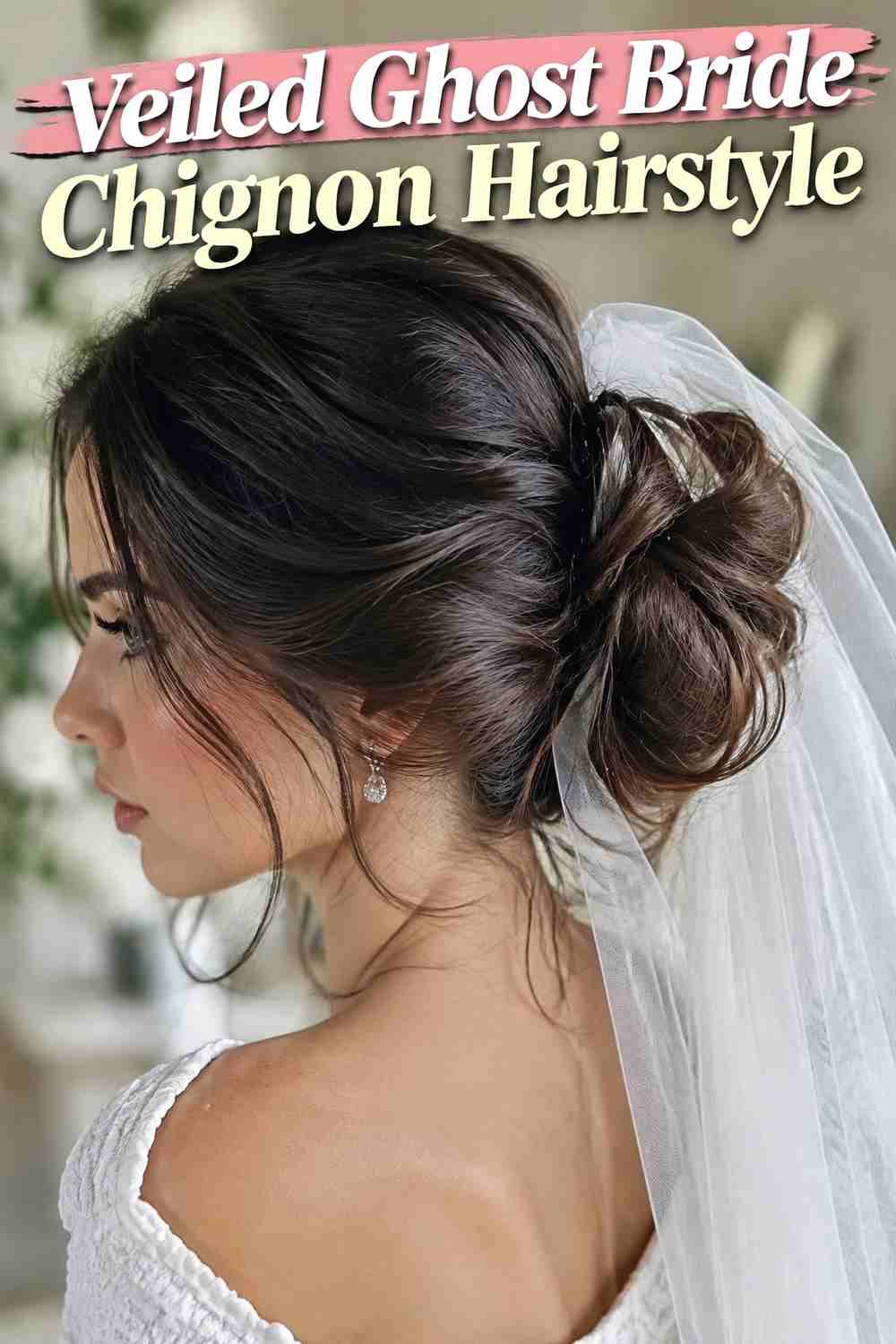 2. Veiled Ghost Bride Chignon Hairstyle