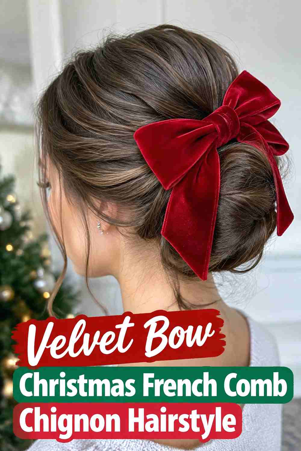 4. Velvet Bow Christmas French Comb Chignon Hairstyle