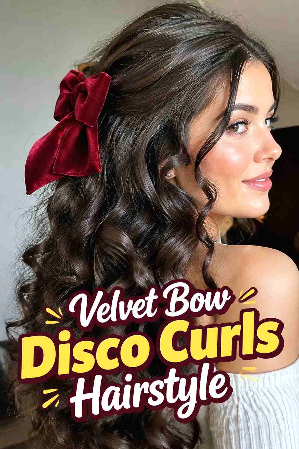 6. Velvet Bow Disco Curls Hairstyle