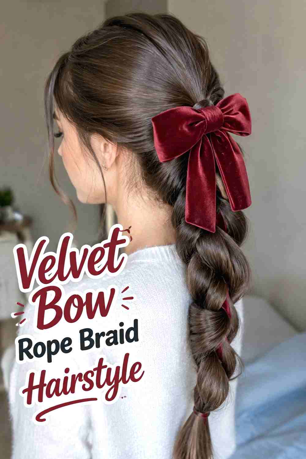 10. Velvet Bow Rope Braid Hairstyle