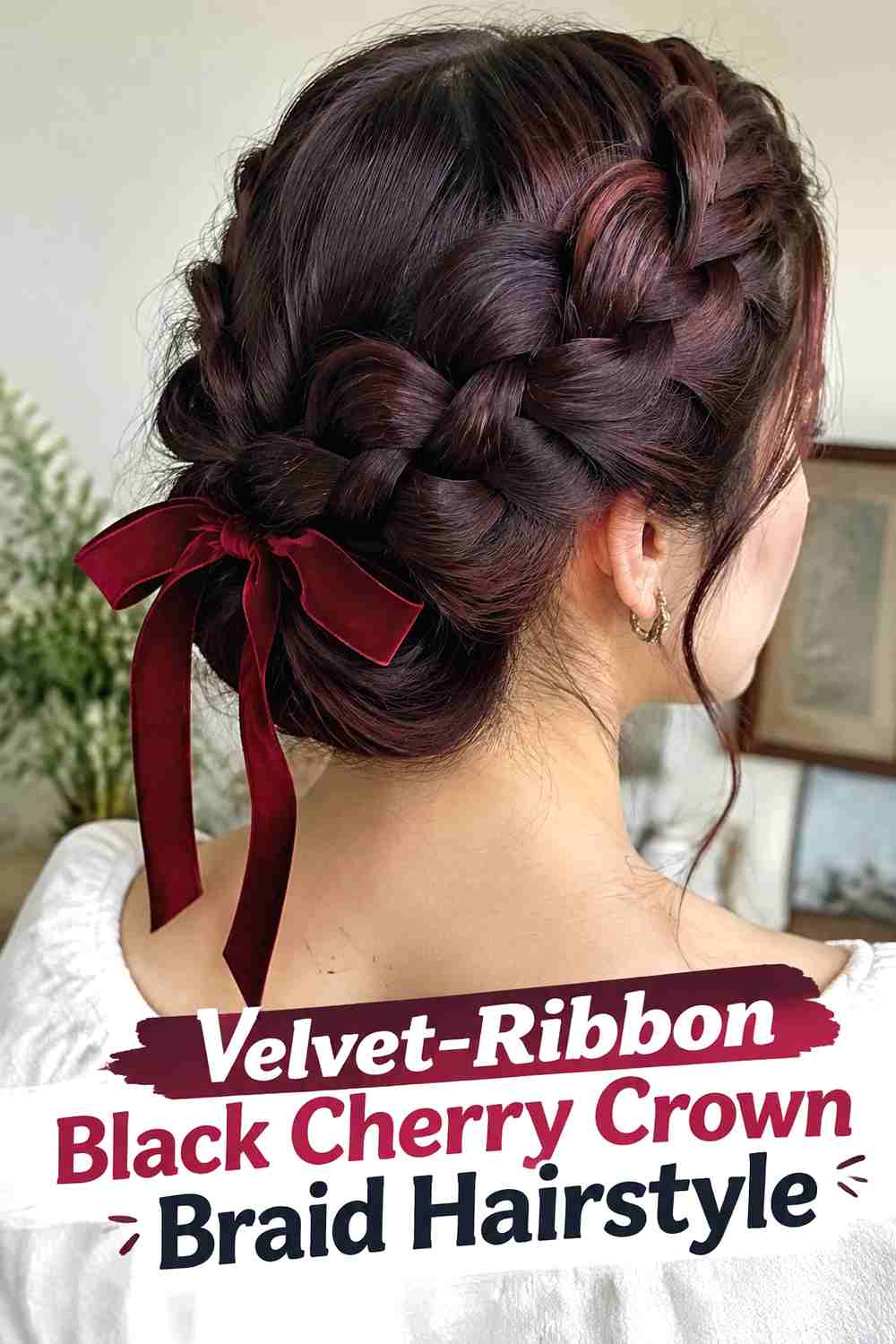 10. Velvet Ribbon Black Cherry Crown Braid Hairstyle