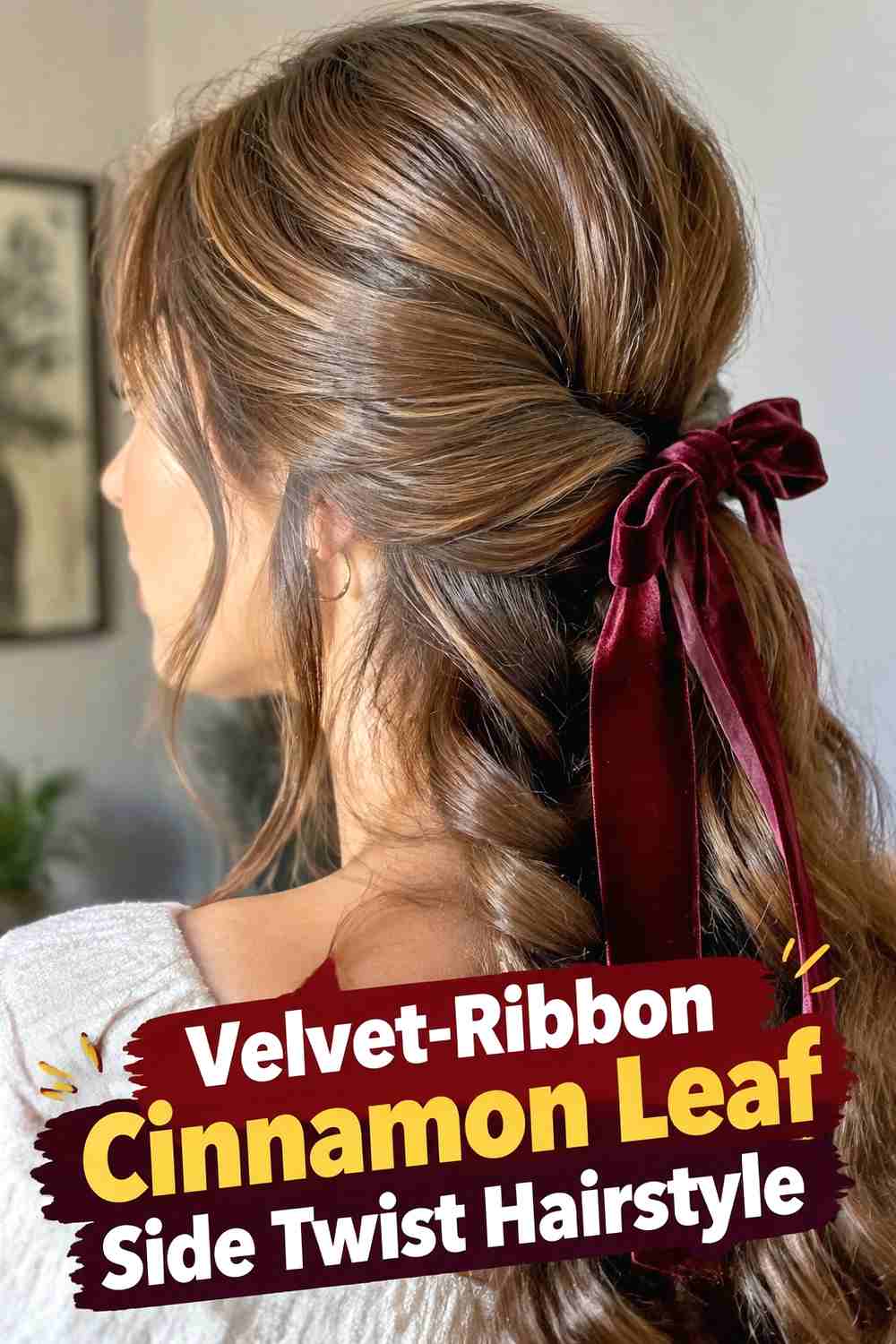 11. Velvet Ribbon Cinnamon Leaf Side Twist Hairstyle