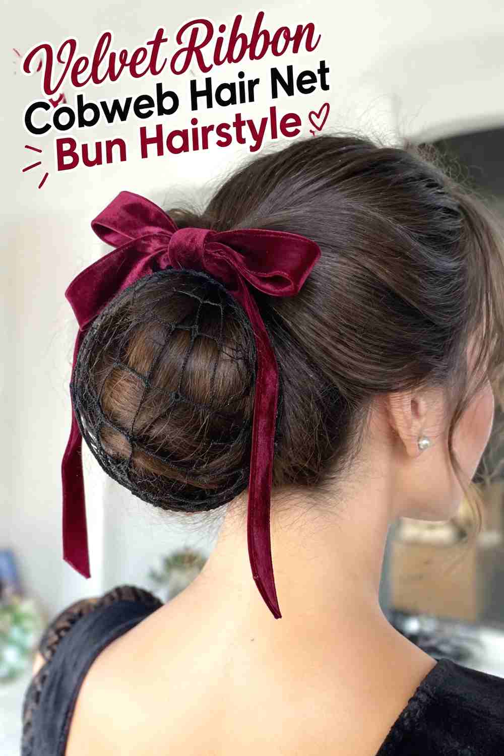 12. Velvet Ribbon Cobweb Hair Net Bun Hairstyle