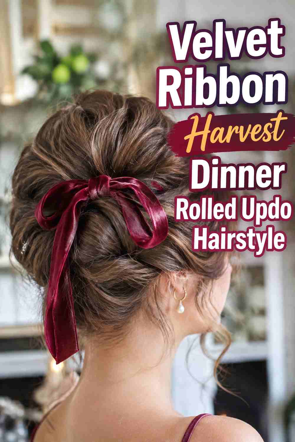 6. Velvet Ribbon Harvest Dinner Rolled Updo Hairstyle