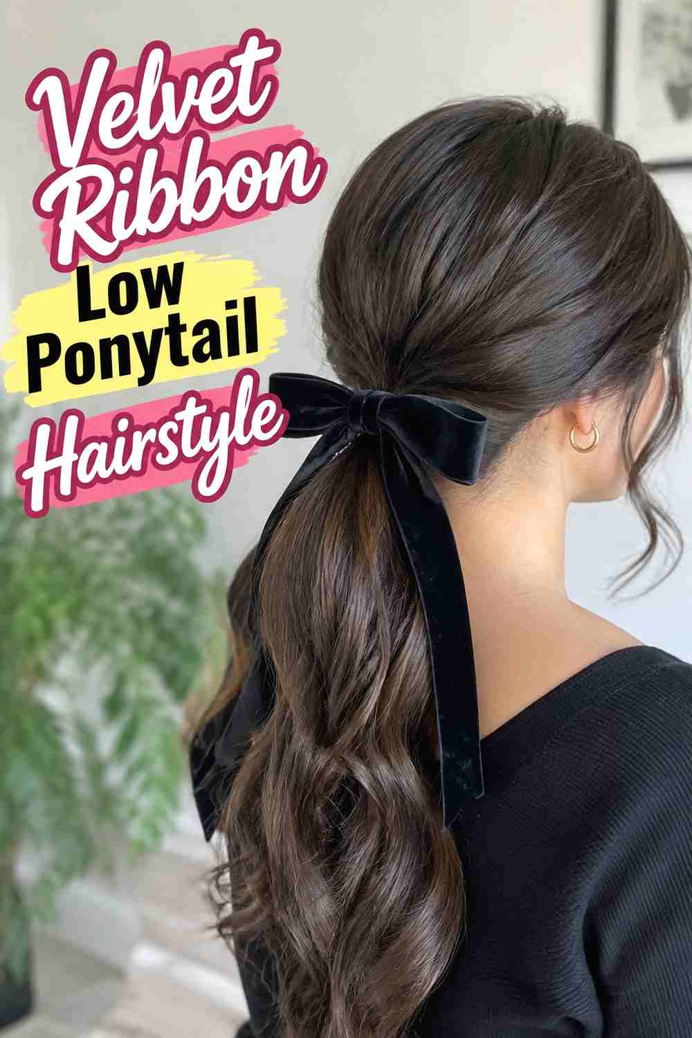 3. Velvet Ribbon Low Ponytail Hairstyle