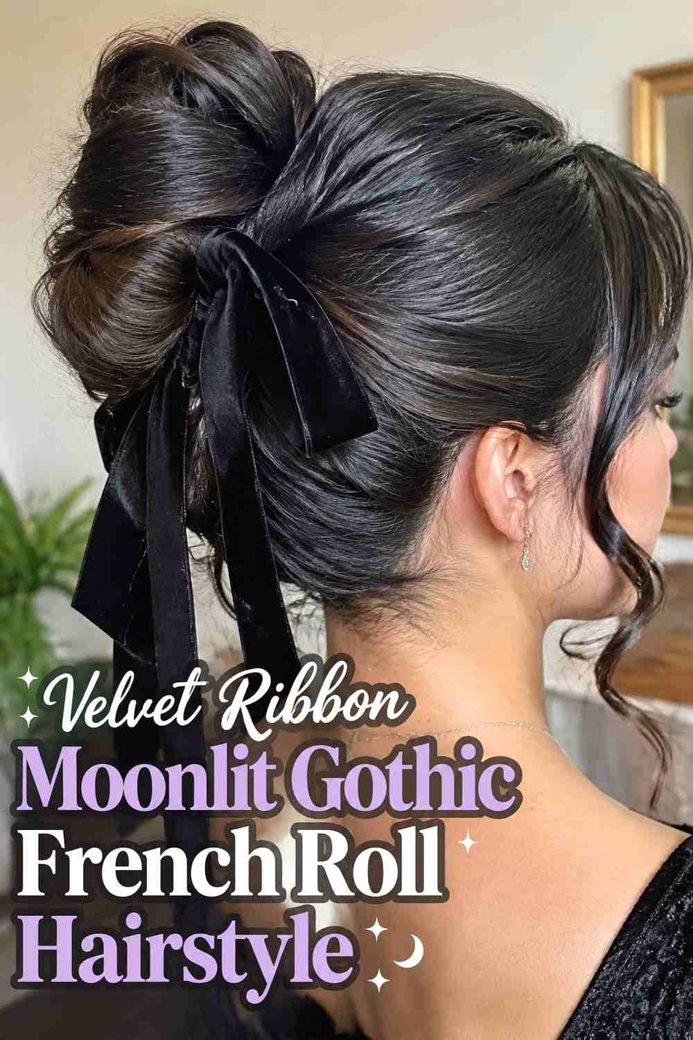 4. Velvet Ribbon Moonlit Gothic French Roll Hairstyle