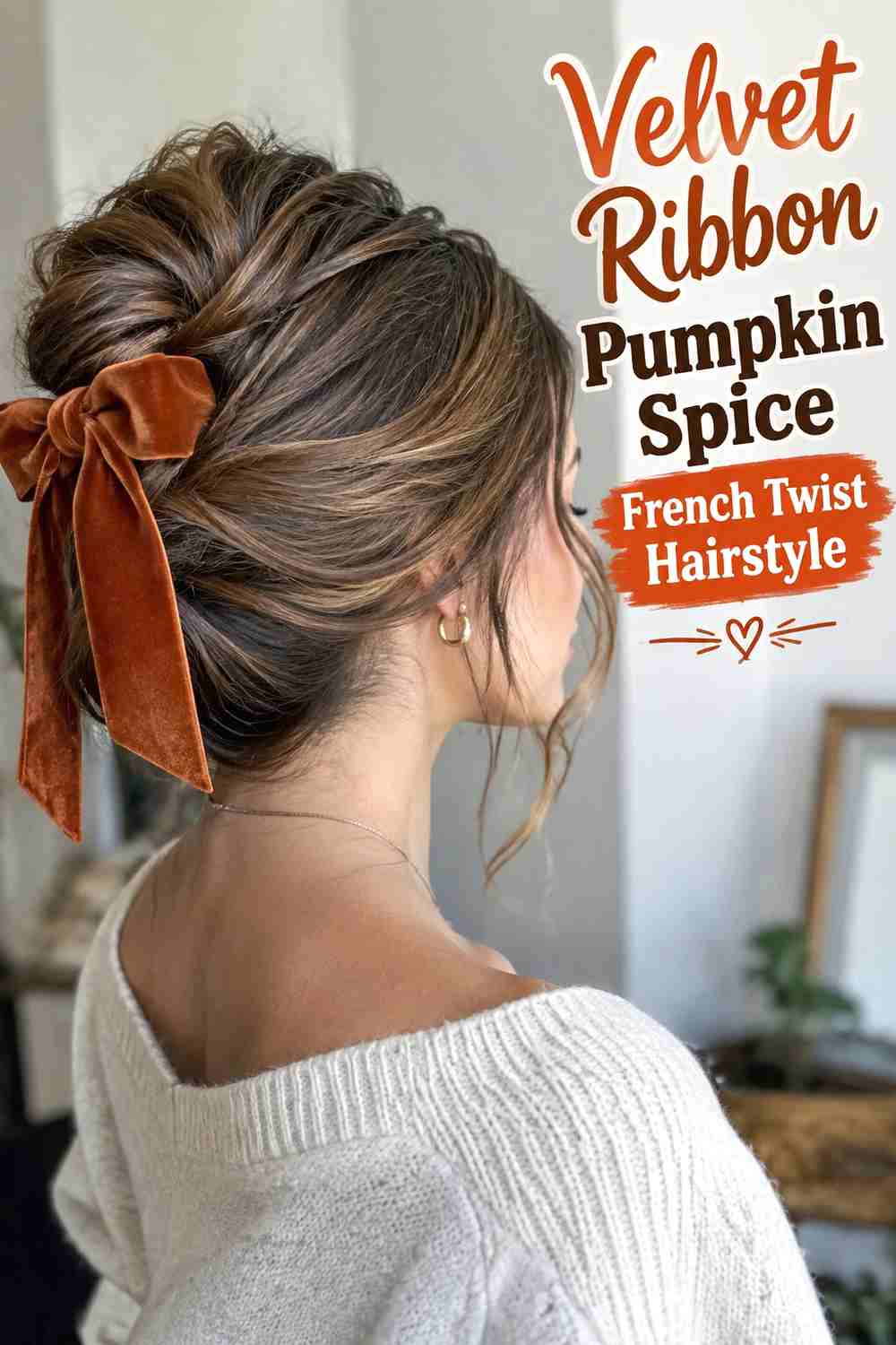 5. Velvet Ribbon Pumpkin Spice French Twist Hairstyle