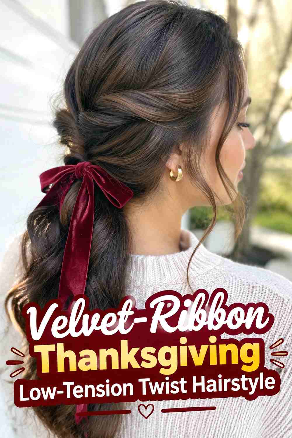 10. Velvet Ribbon Thanksgiving Low Tension Twist Hairstyle