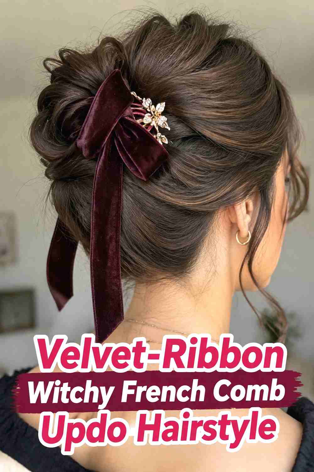 11. Velvet Ribbon Witchy French Comb Updo Hairstyle