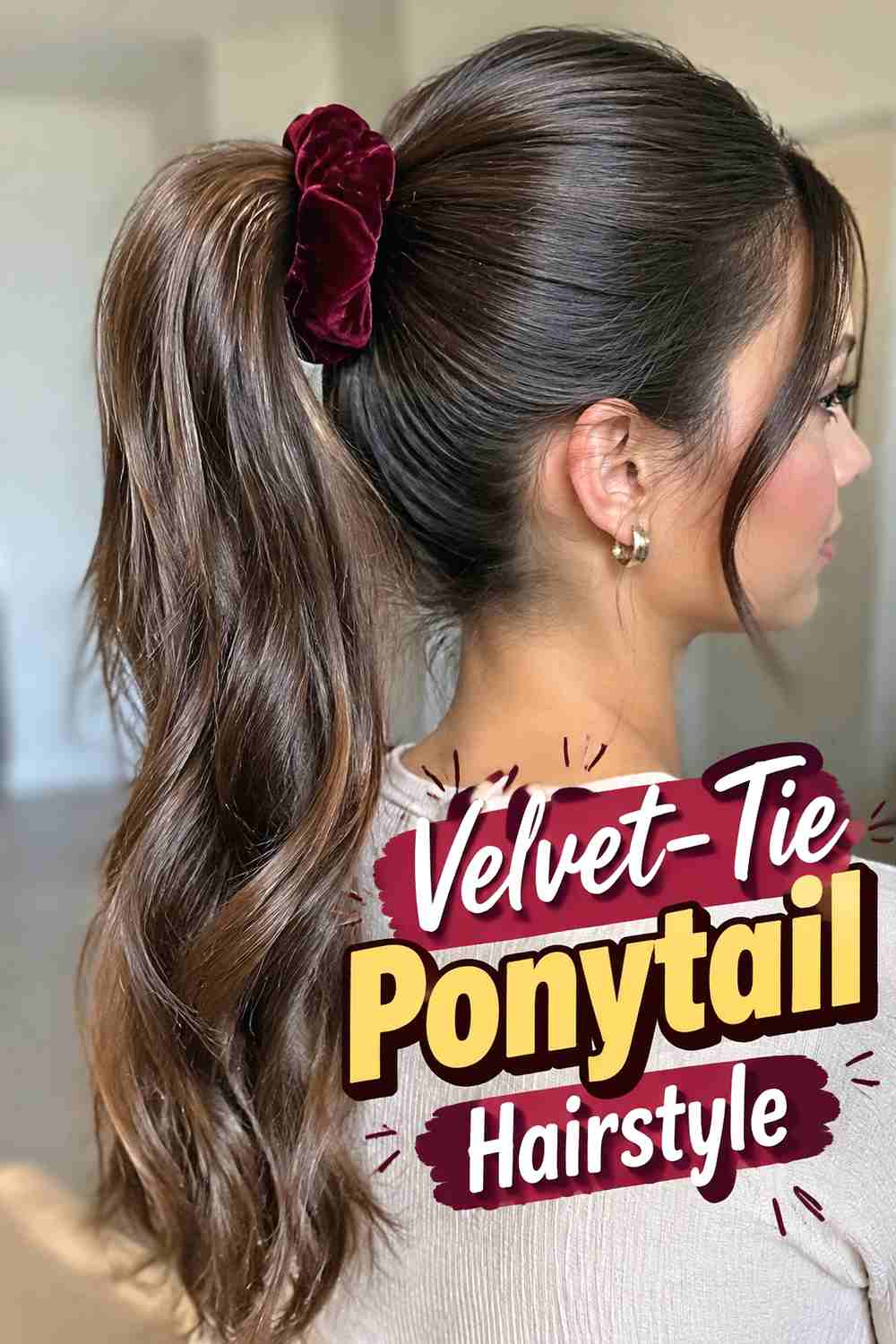 15. Velvet Tie Ponytail Hairstyle
