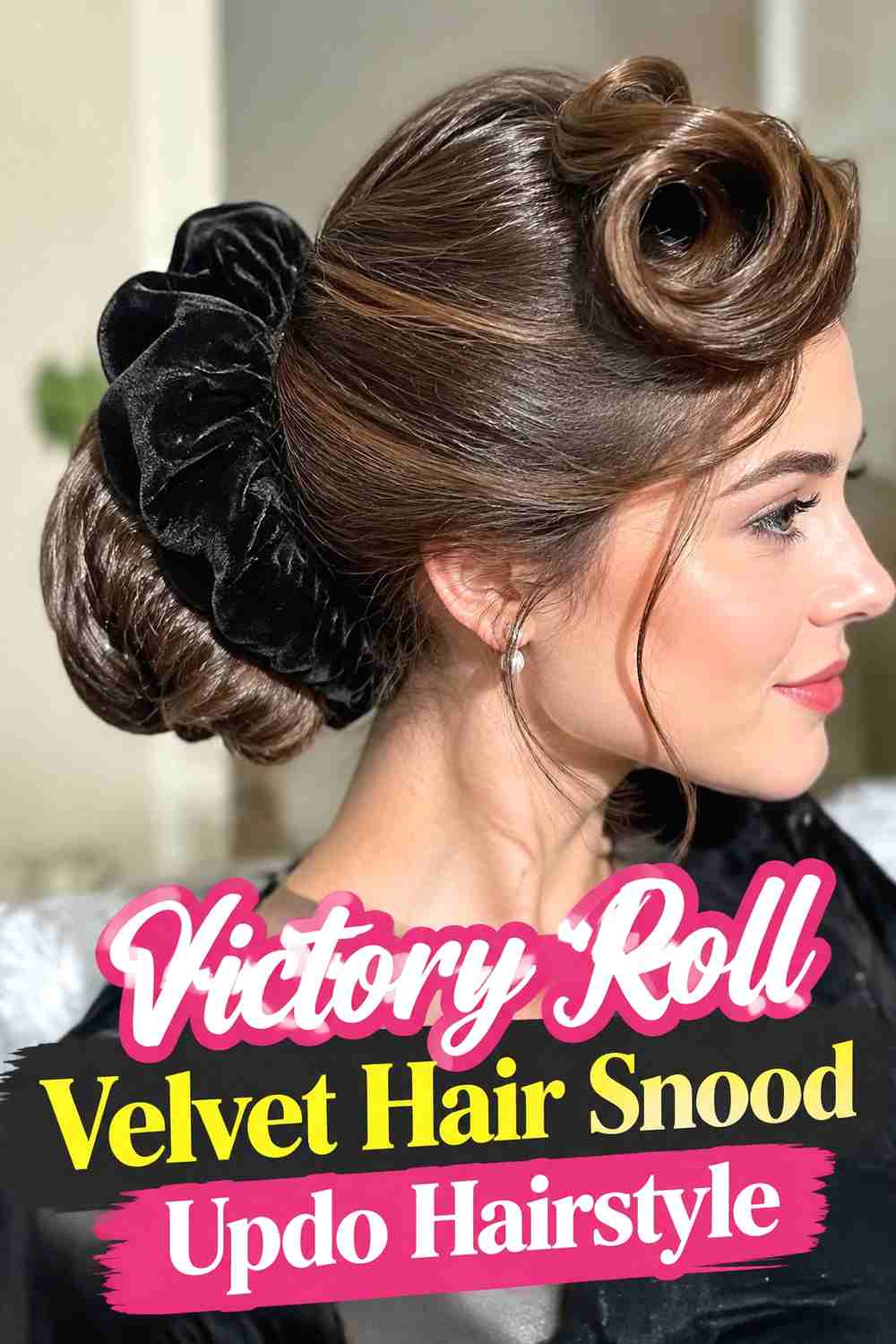 5. Victory Roll Velvet Hair Snood Updo Hairstyle