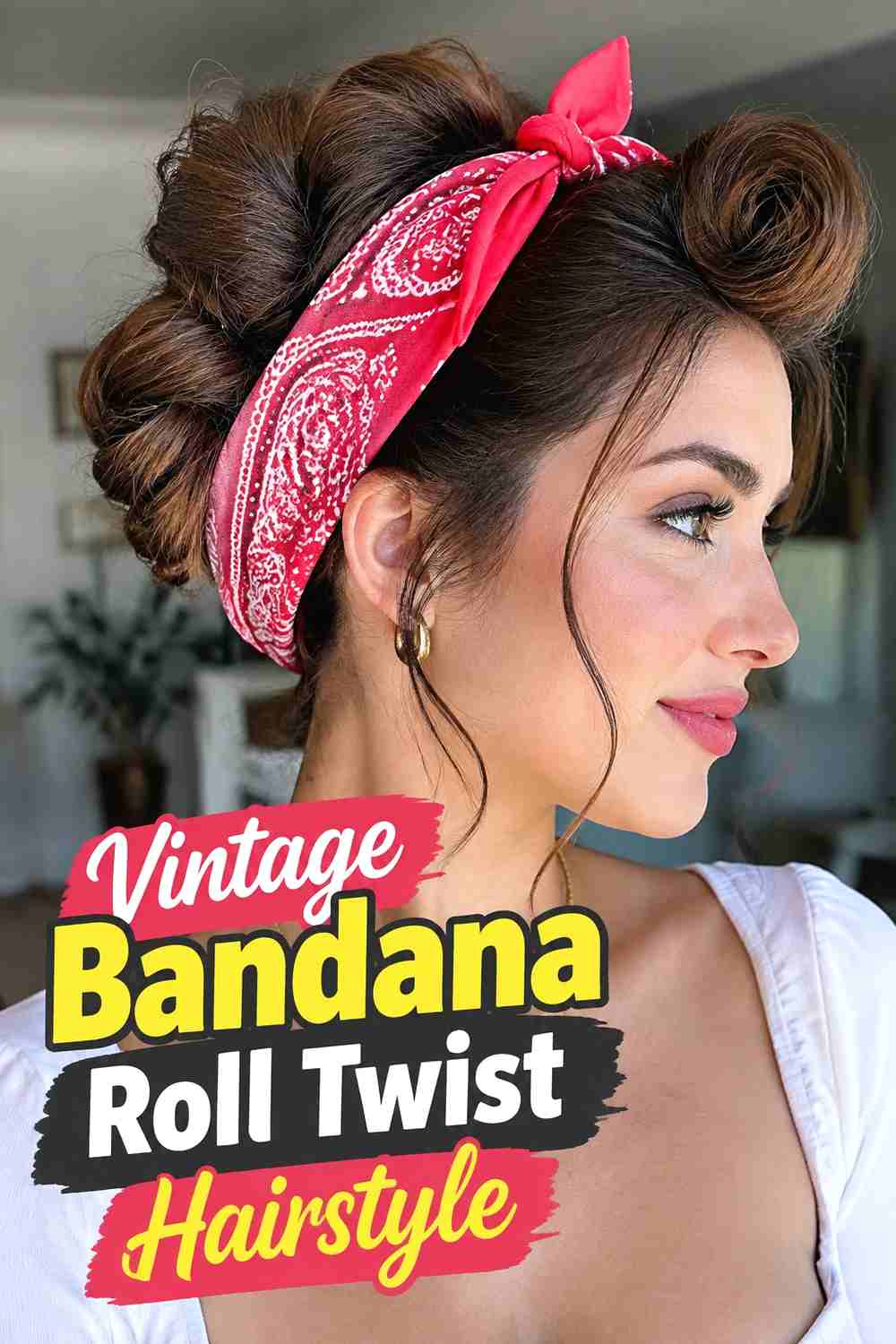 12. Vintage Bandana Roll Twist Hairstyle