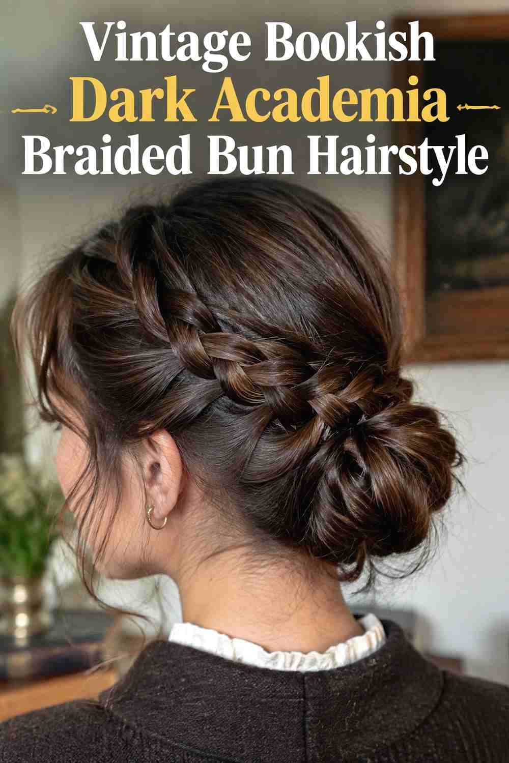 15. Vintage Bookish Dark Academia Braided Bun Hairstyle