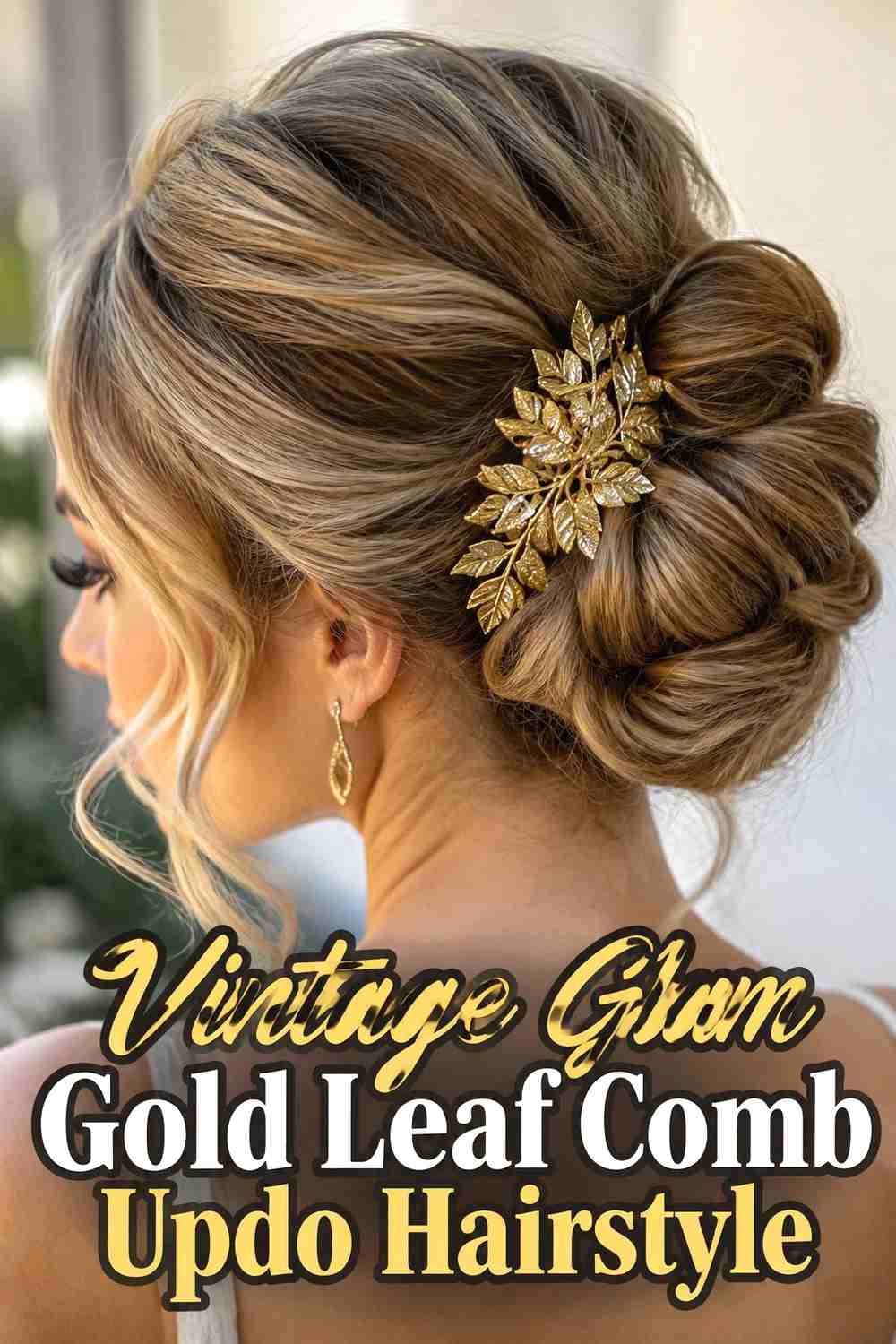 16. Vintage Glam Gold Leaf Comb Updo Hairstyle