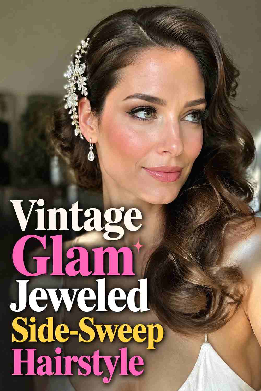 18. Vintage Glam Jeweled Side Sweep Hairstyle