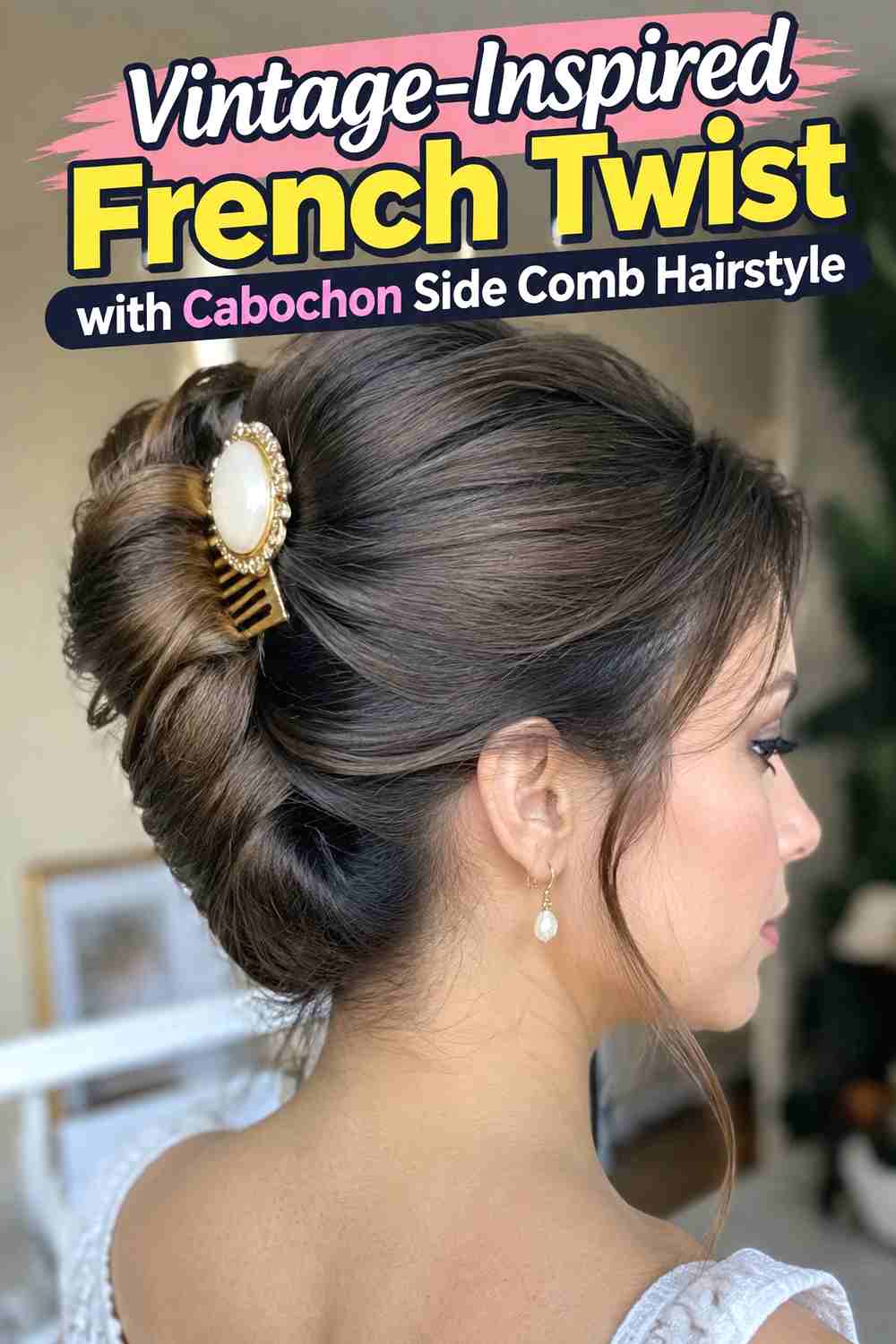 11. Vintage Inspired French Twist With Cabochon Side Comb Hairstyle