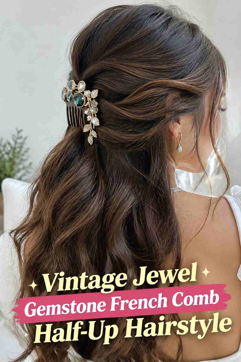 14. Vintage Jewel Gemstone French Comb Half Up Hairstyle