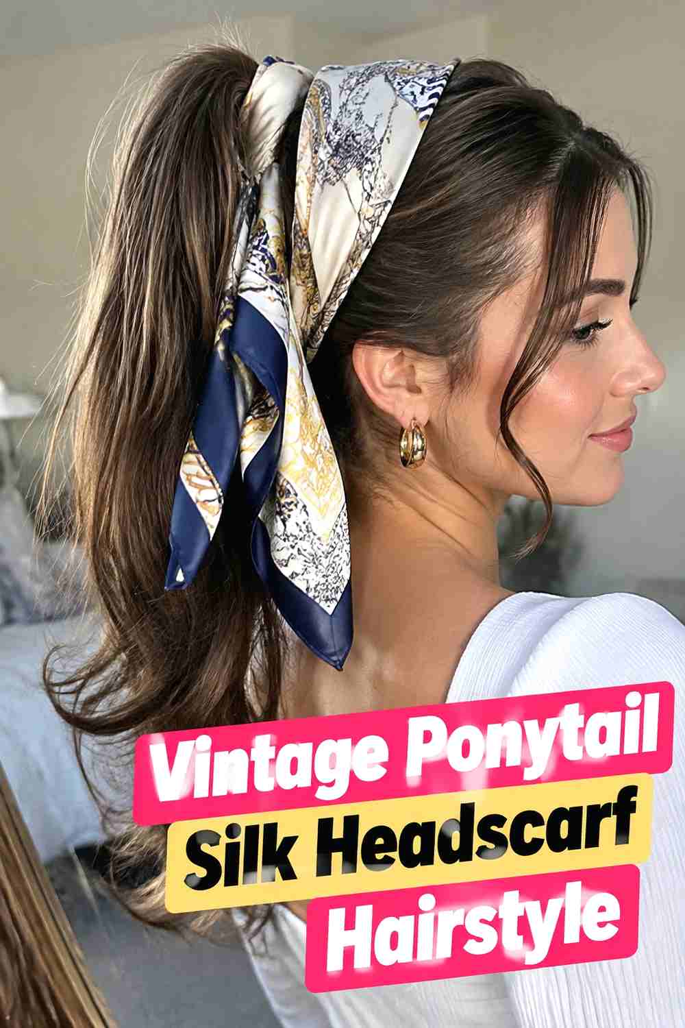 11. Vintage Ponytail Silk Headscarf Hairstyle
