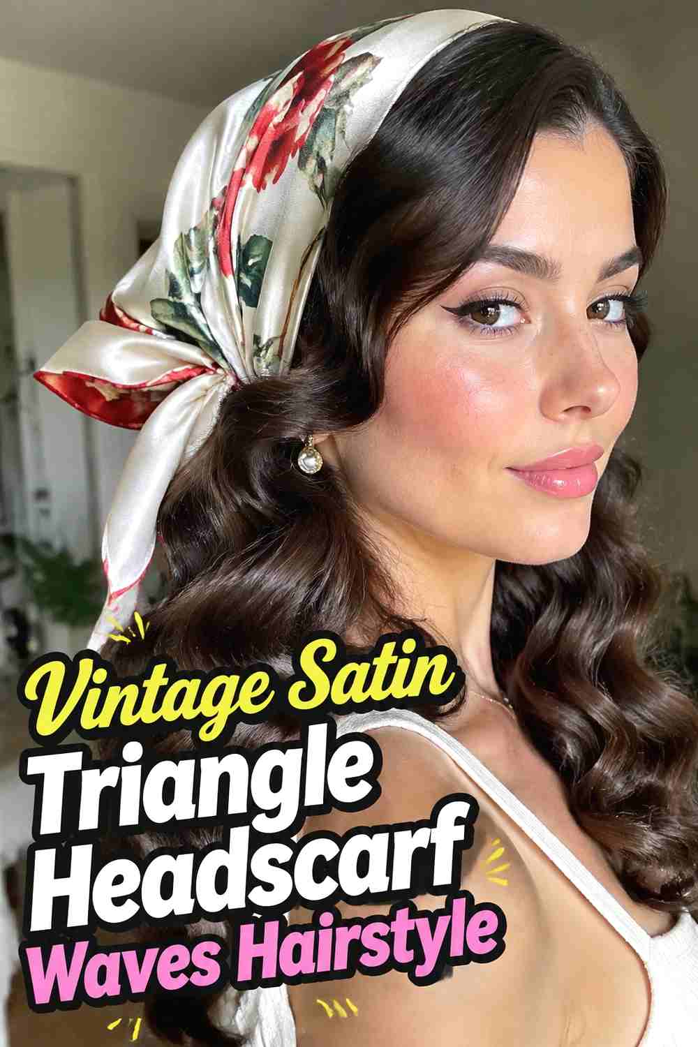 12. Vintage Satin Triangle Headscarf Waves Hairstyle