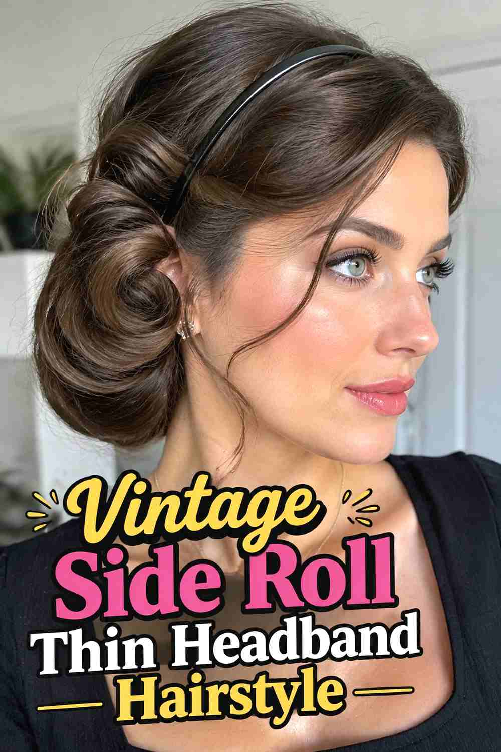 14. Vintage Side Roll Thin Headband Hairstyle