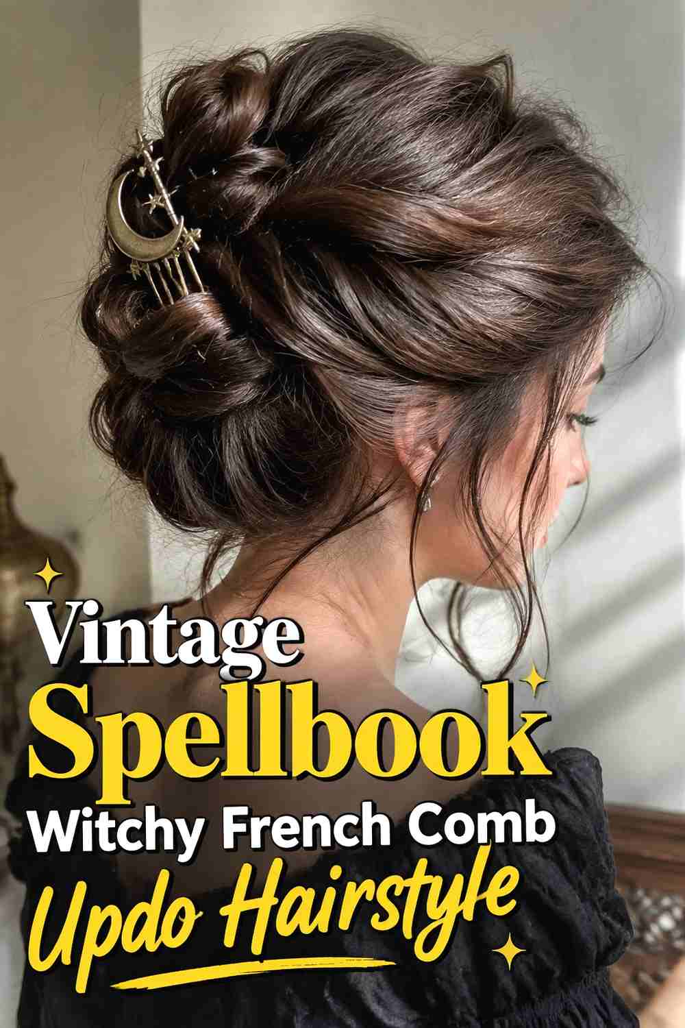 19. Vintage Spellbook Witchy French Comb Updo Hairstyle