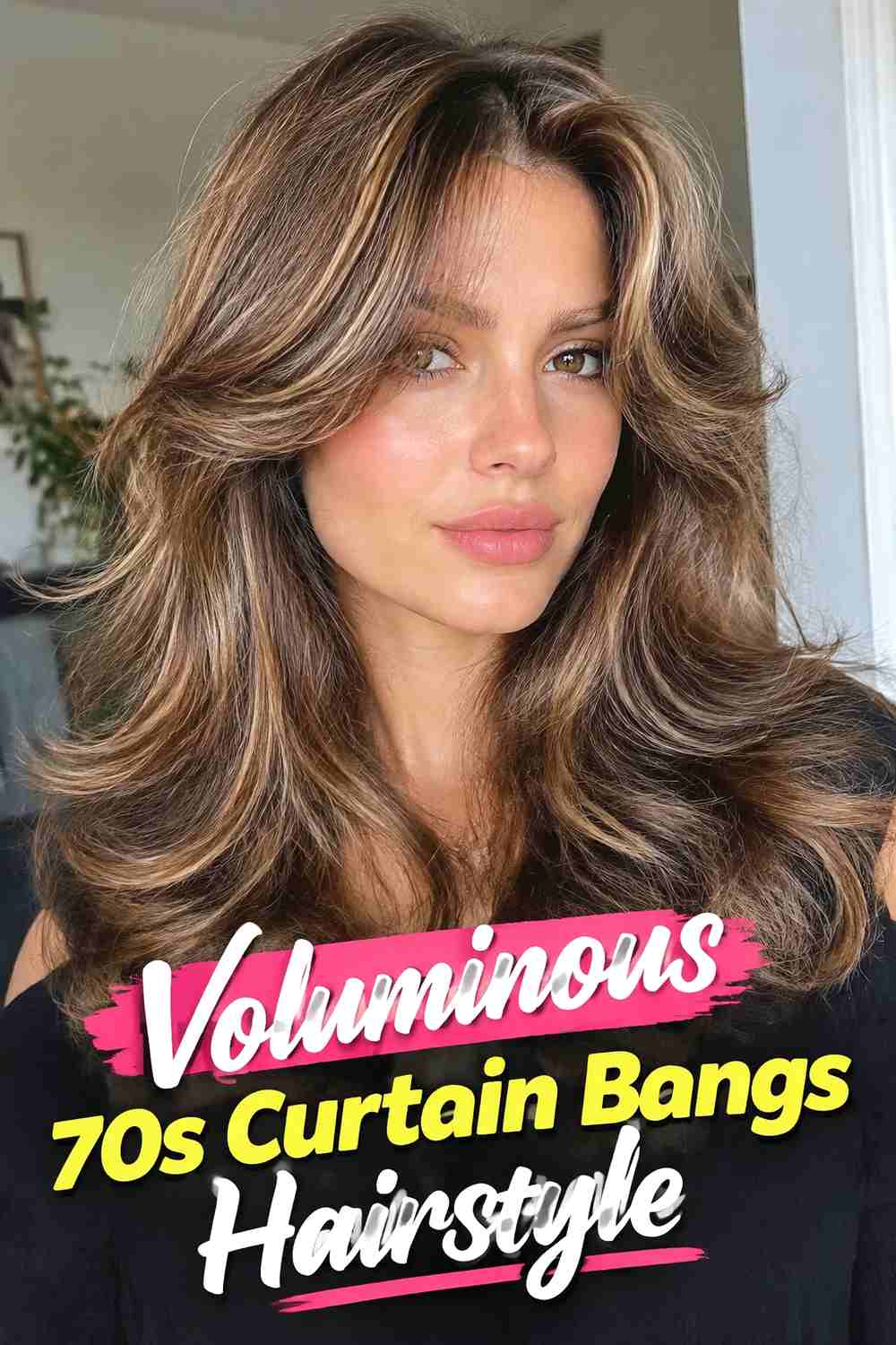 6. Voluminous 70s Curtain Bangs Hairstyle
