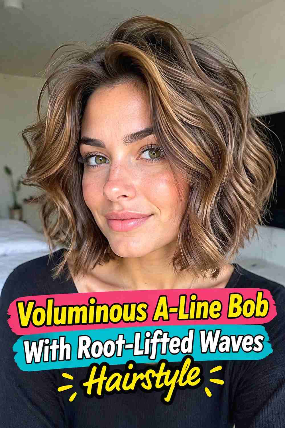 17. Voluminous A Line Bob With Root Lifted Waves Hairstyle