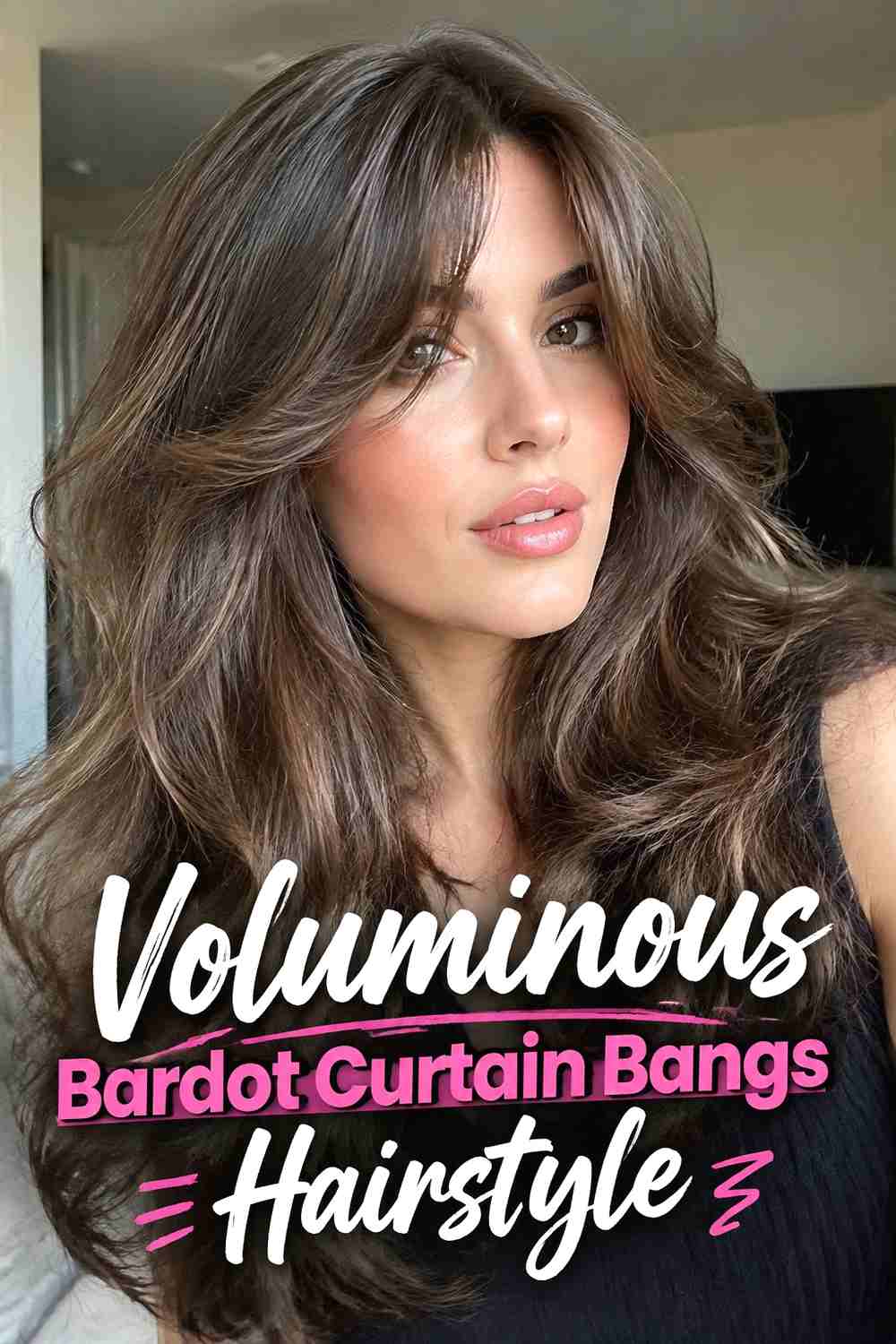 12. Voluminous Bardot Curtain Bangs Hairstyle