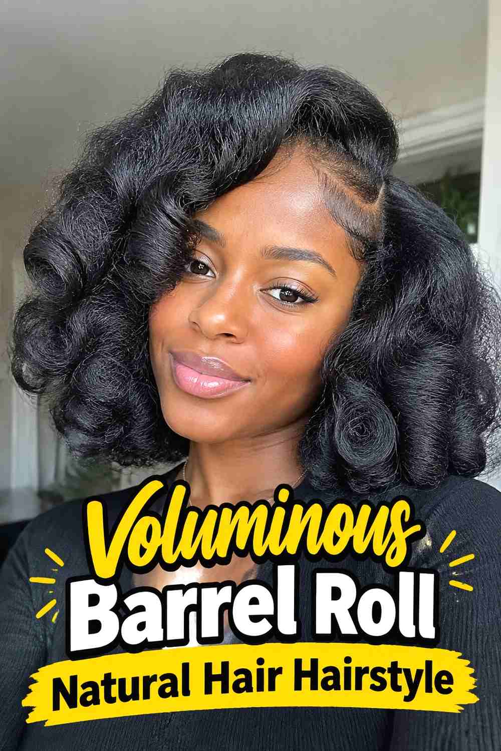 9. Voluminous Barrel Roll Natural Hair Hairstyle