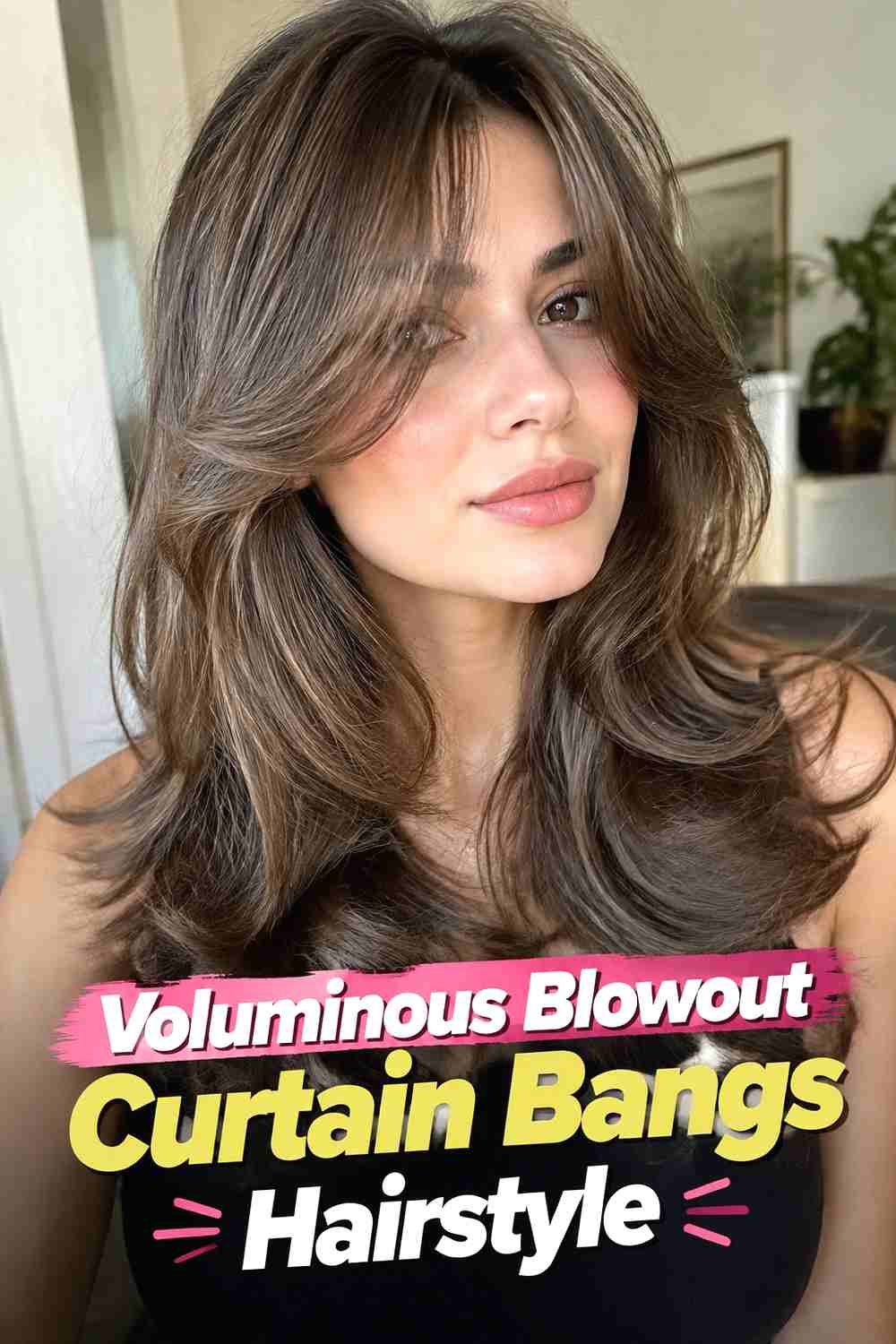 1. Voluminous Blowout Curtain Bangs Hairstyle