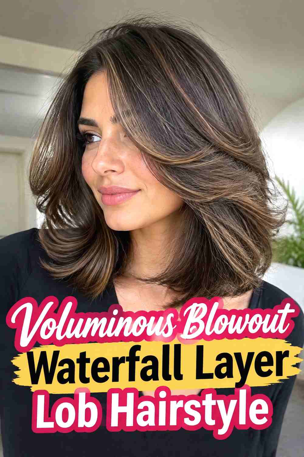 5. Voluminous Blowout Waterfall Layer Lob Hairstyle