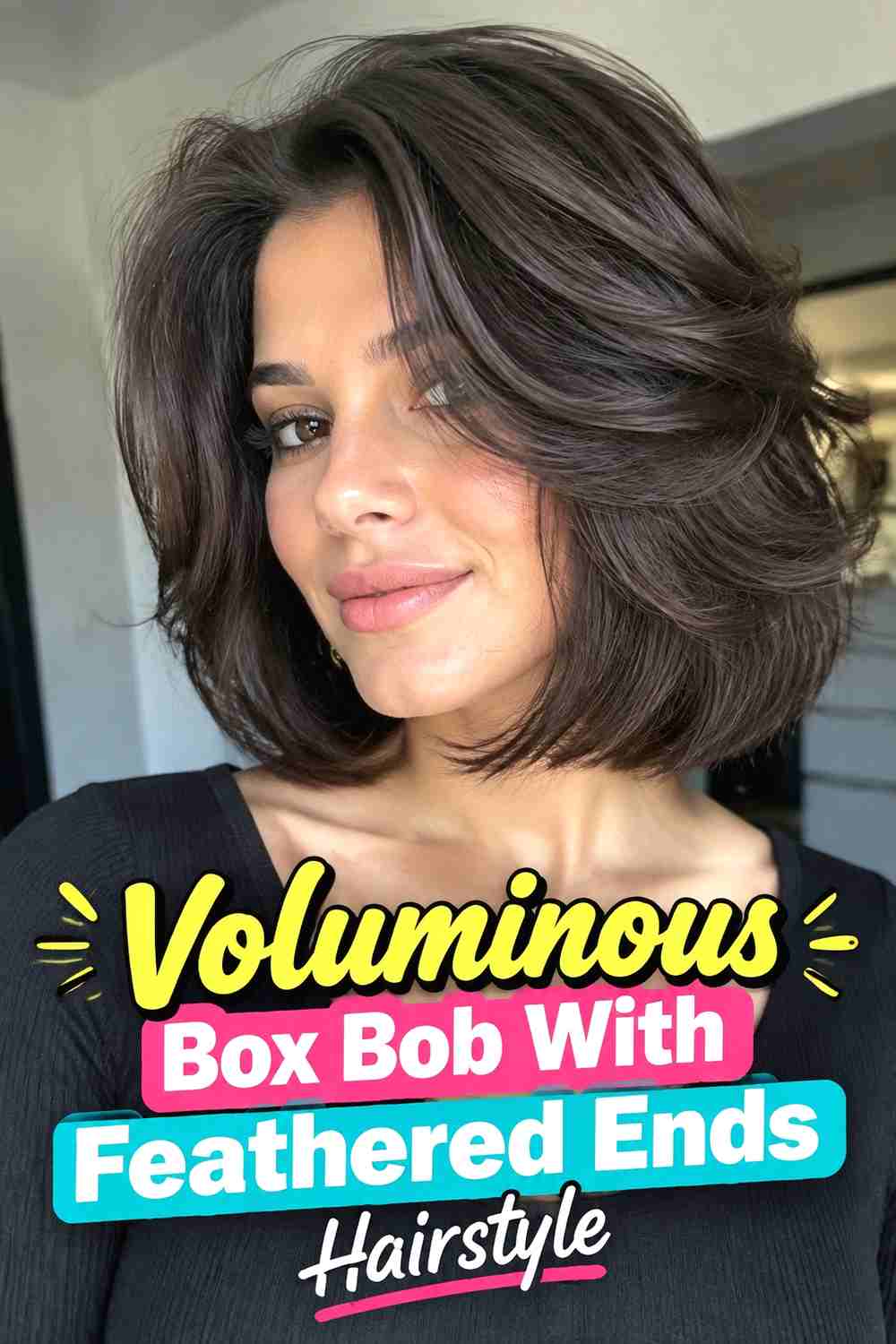10. Voluminous Box Bob With Feathered Ends Hairstyle