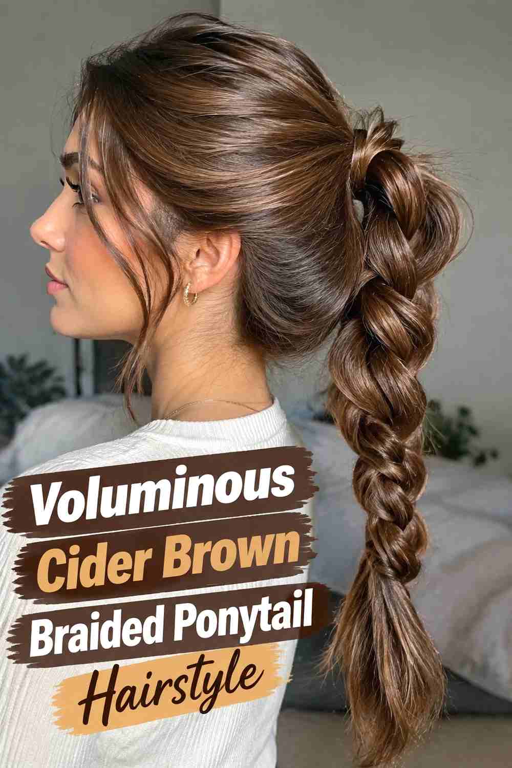 14. Voluminous Cider Brown Braided Ponytail Hairstyle