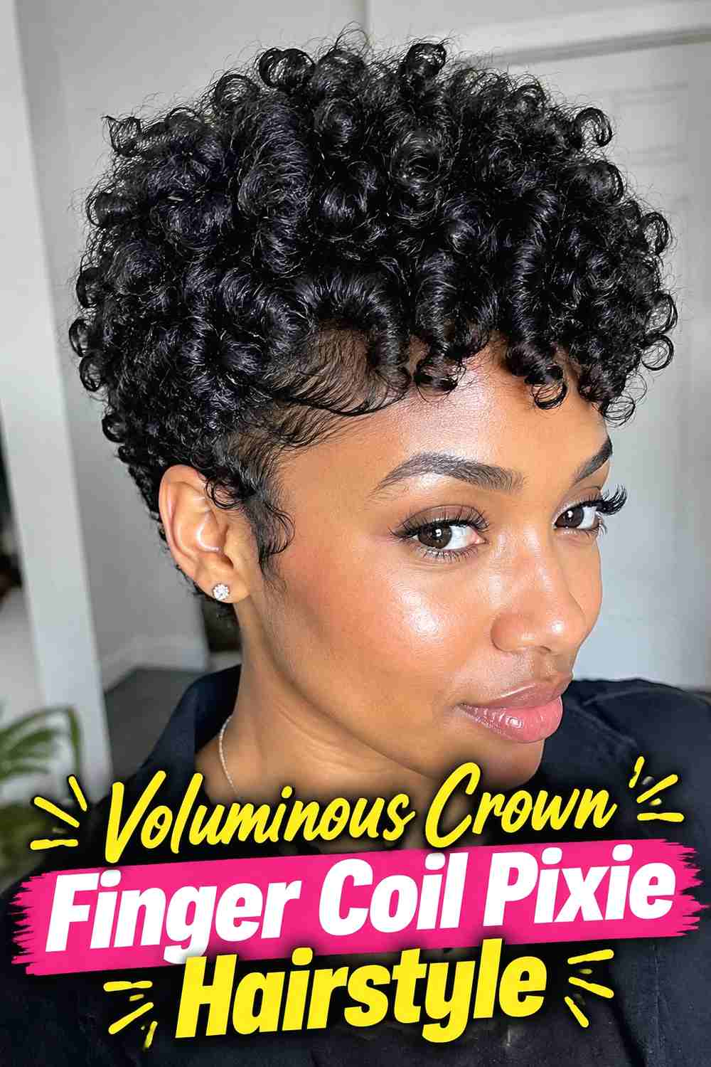 5. Voluminous Crown Finger Coil Pixie Hairstyle