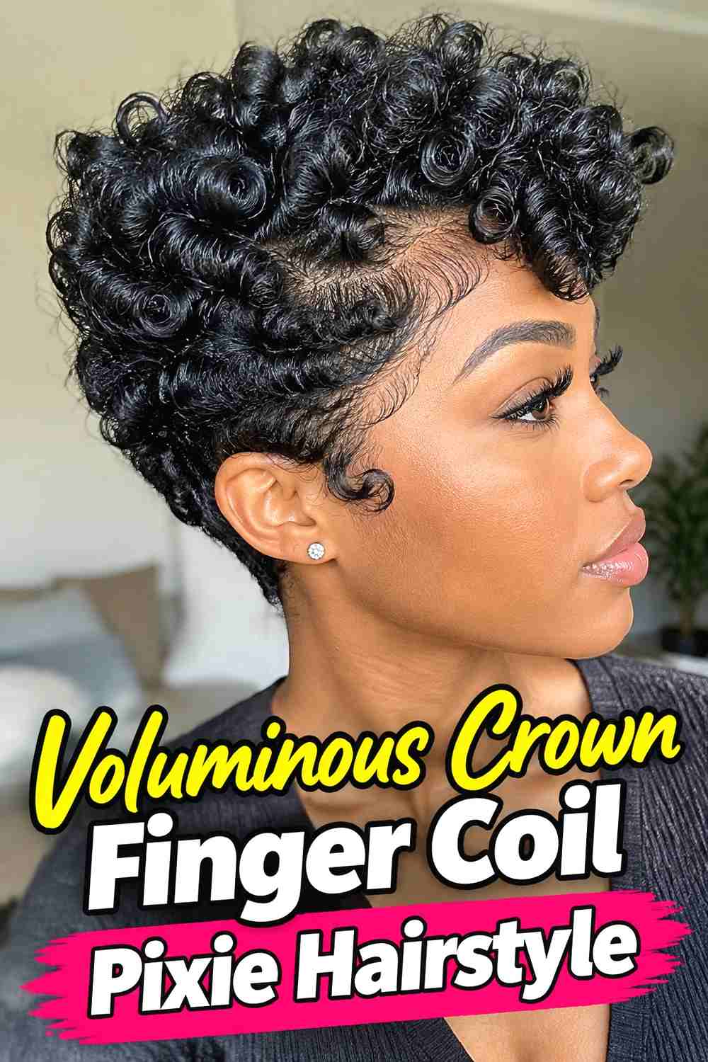 4. Voluminous Crown Finger Coil Pixie Hairstyle