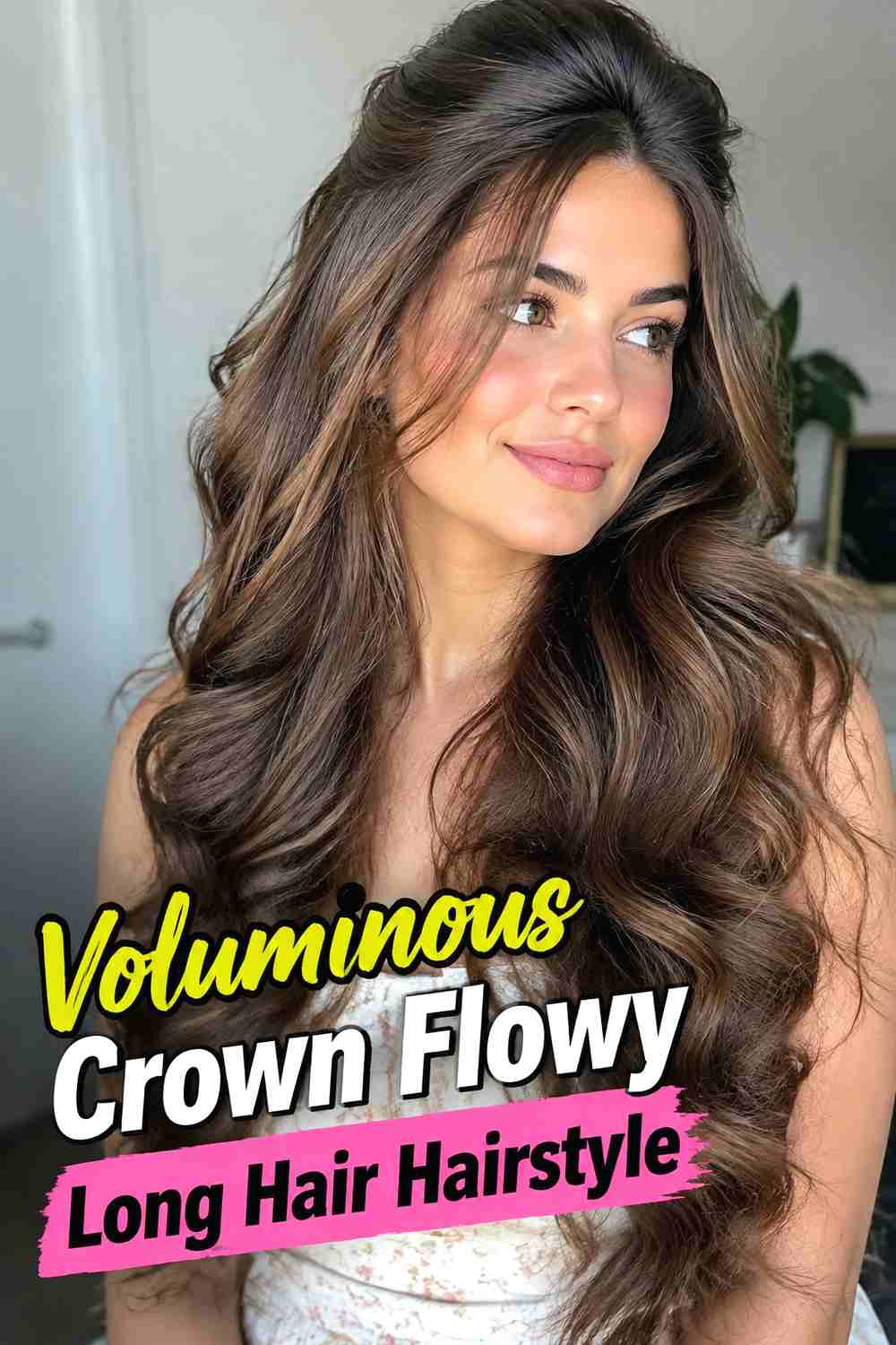 19. Voluminous Crown Flowy Long Hair Hairstyle