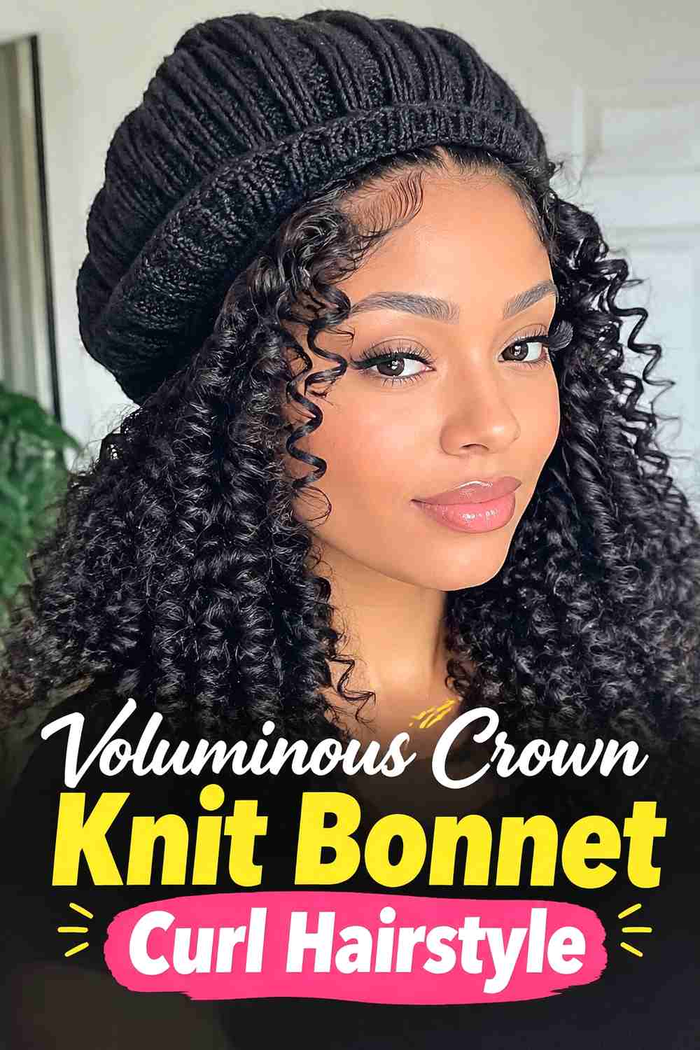7. Voluminous Crown Knit Bonnet Curl Hairstyle