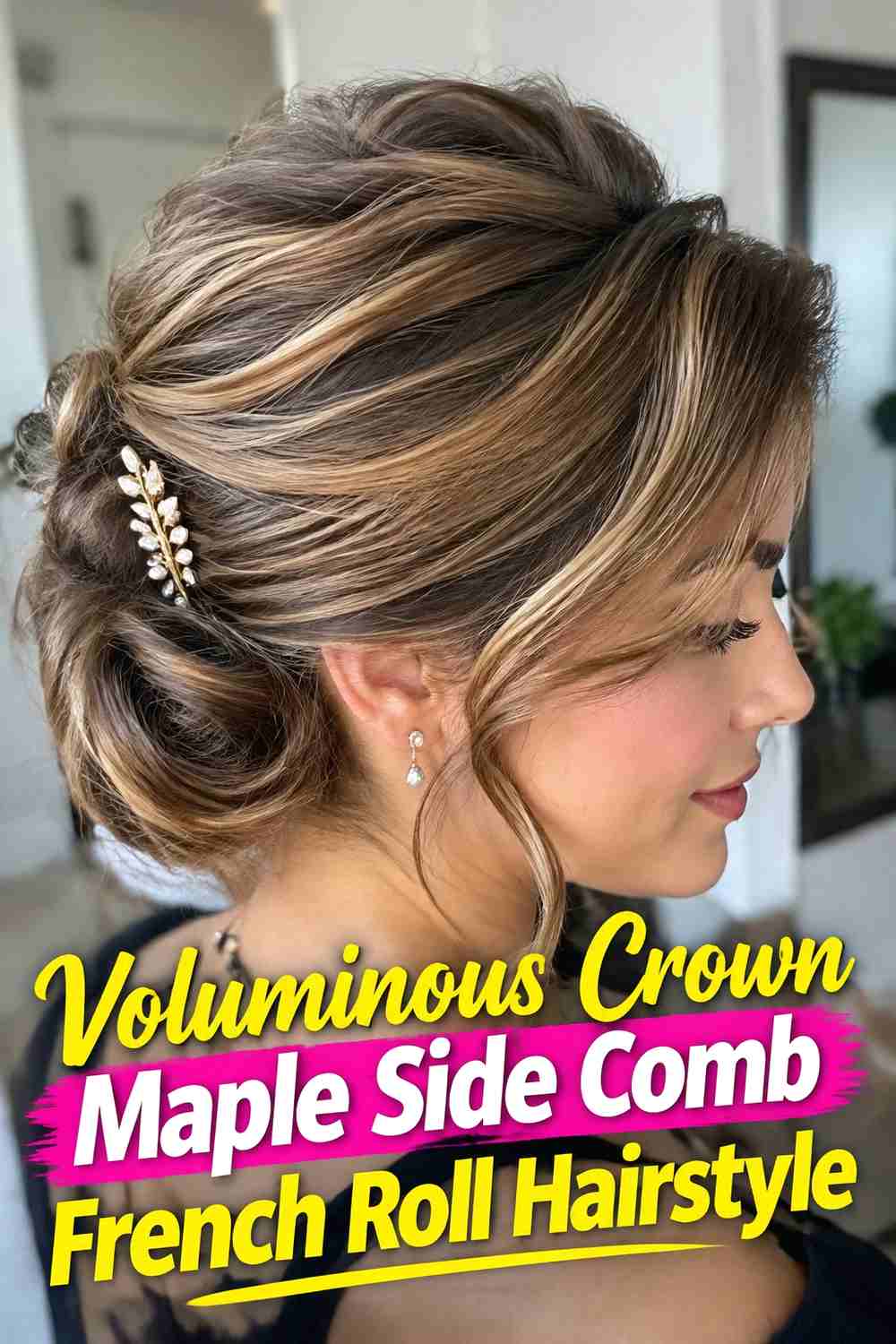 9. Voluminous Crown Maple Side Comb French Roll Hairstyle