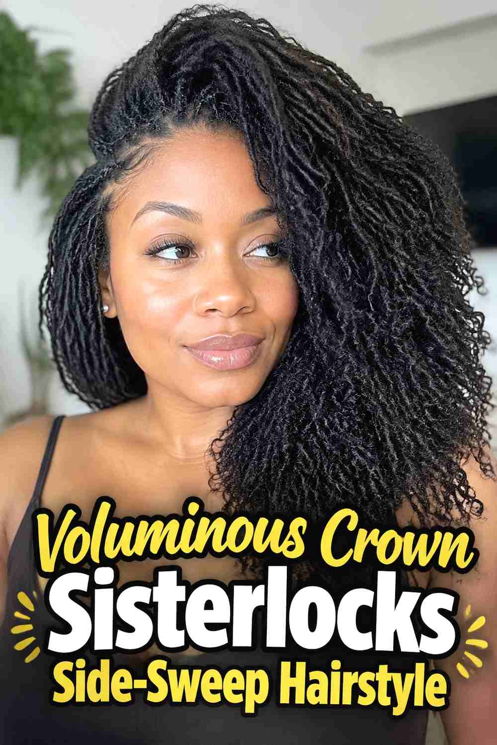 5. Voluminous Crown Sisterlocks Side Sweep Hairstyle