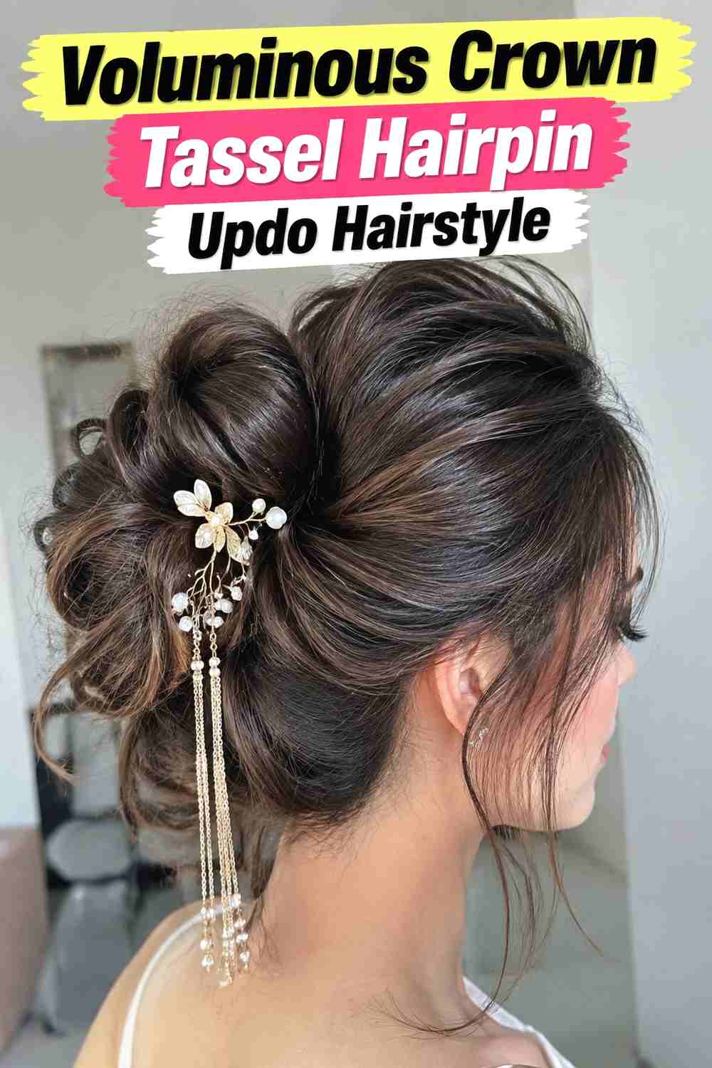 16. Voluminous Crown Tassel Hairpin Updo Hairstyle