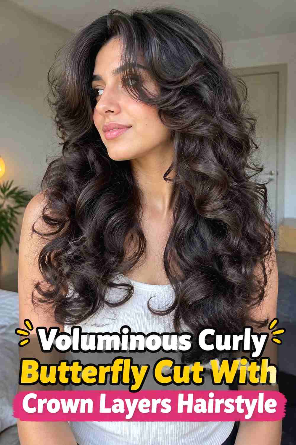 3. Voluminous Curly Butterfly Cut With Crown Layers Hairstyle