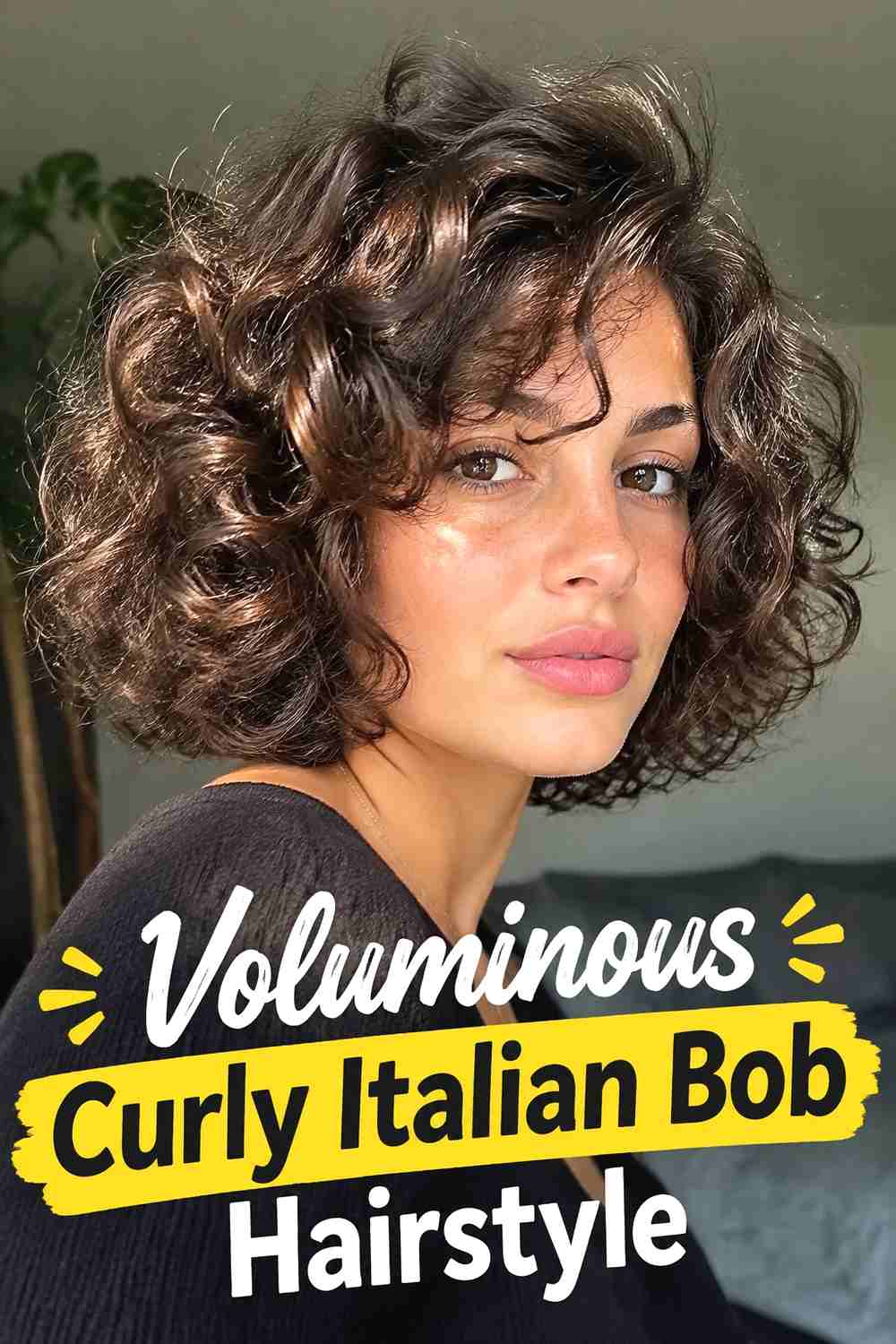 6. Voluminous Curly Italian Bob Hairstyle