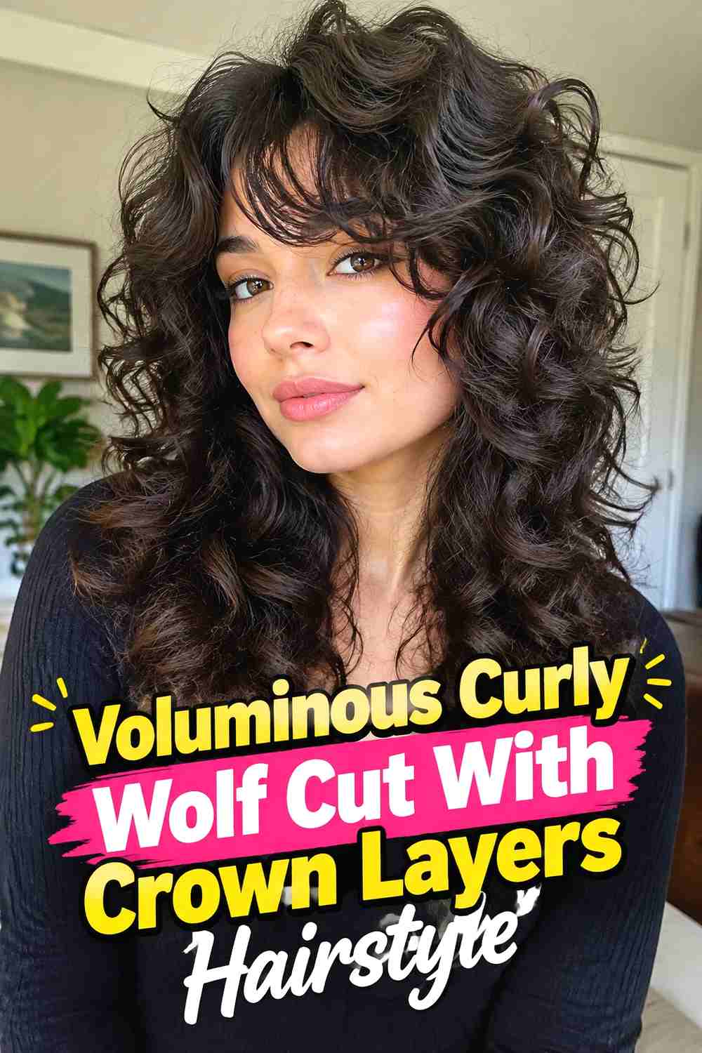 3. Voluminous Curly Wolf Cut With Crown Layers Hairstyle