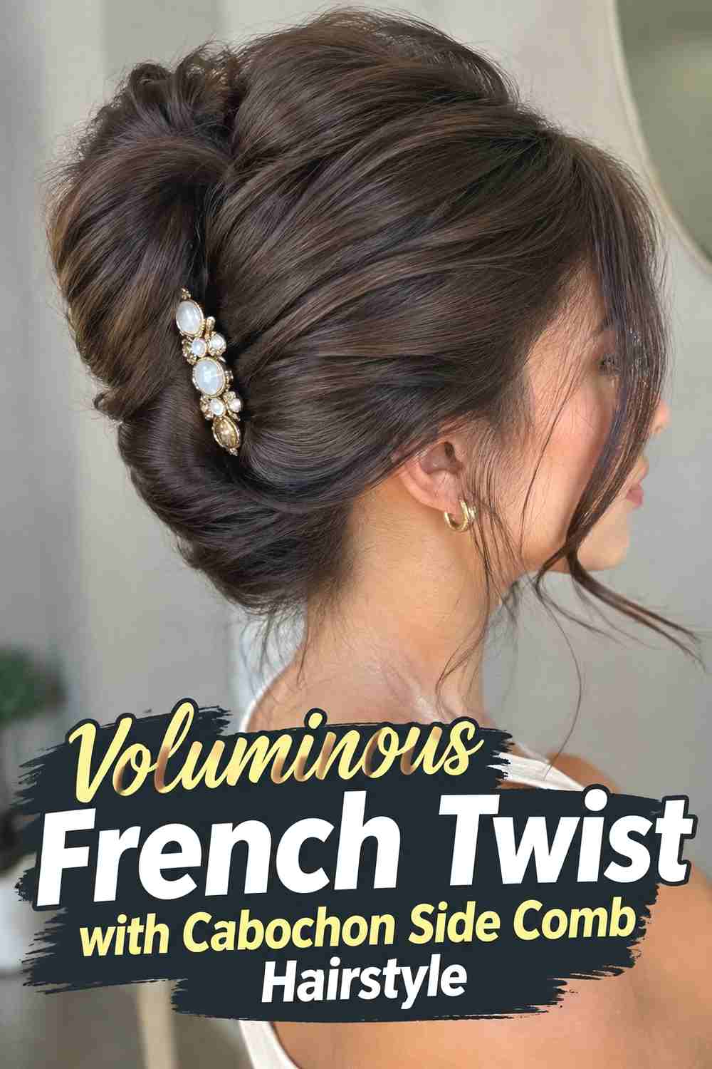 8. Voluminous French Twist With Cabochon Side Comb Hairstyle