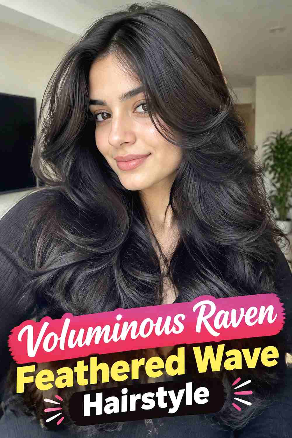 8. Voluminous Raven Feathered Wave Hairstyle