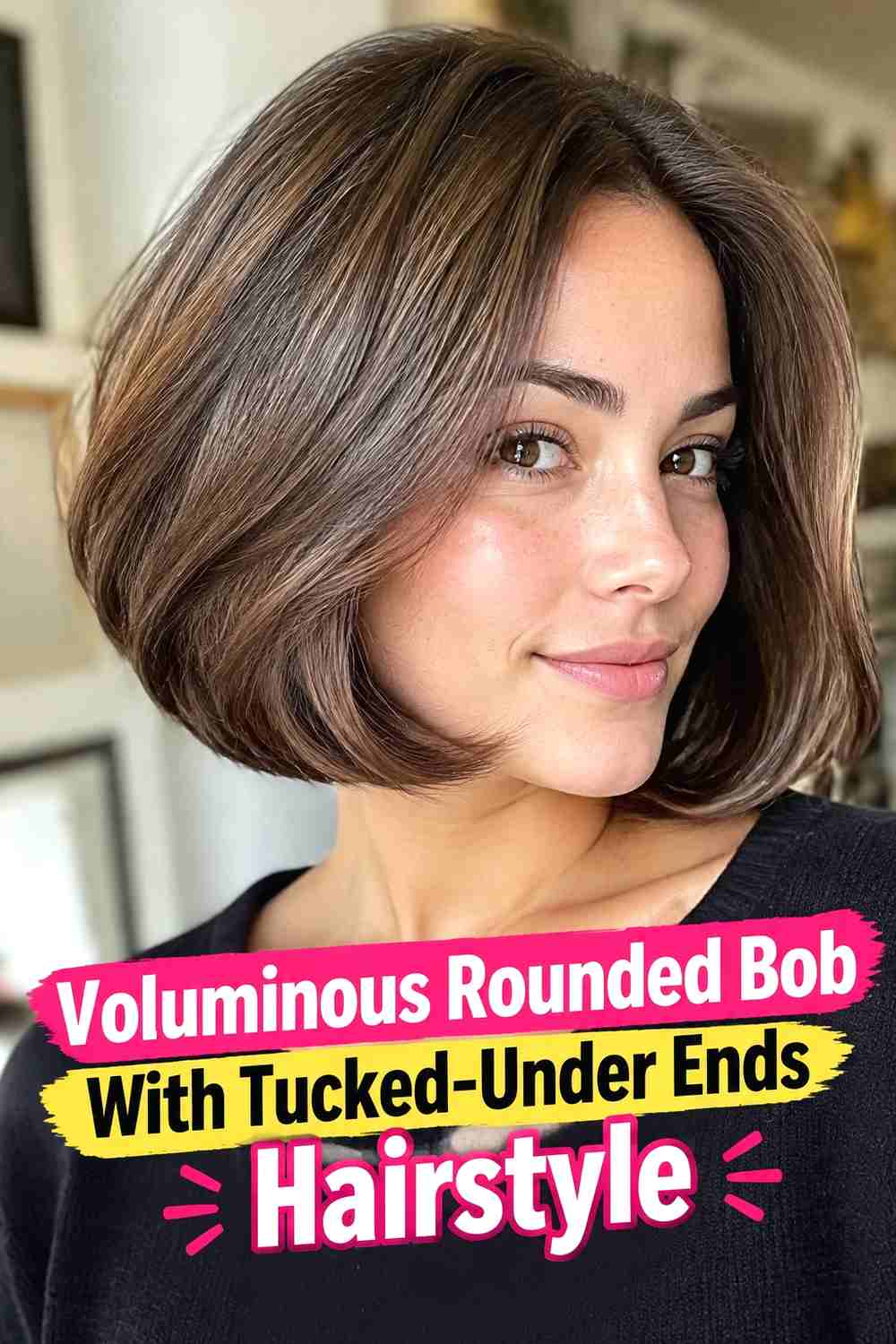 7. Voluminous Rounded Bob With Tucked Under Ends Hairstyle